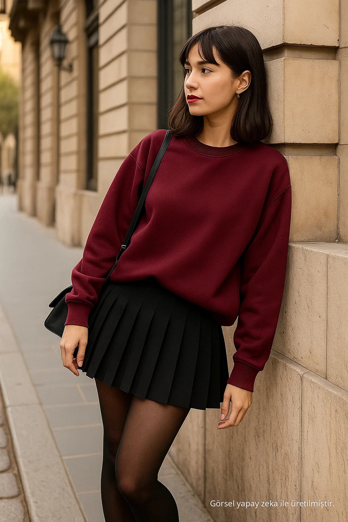Kadın Bisiklet Yaka Kışlık Oversize Bordo Kazak 4