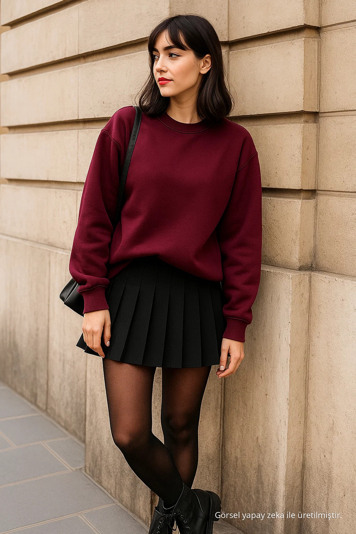 Kadın Bisiklet Yaka Kışlık Oversize Bordo Kazak 5