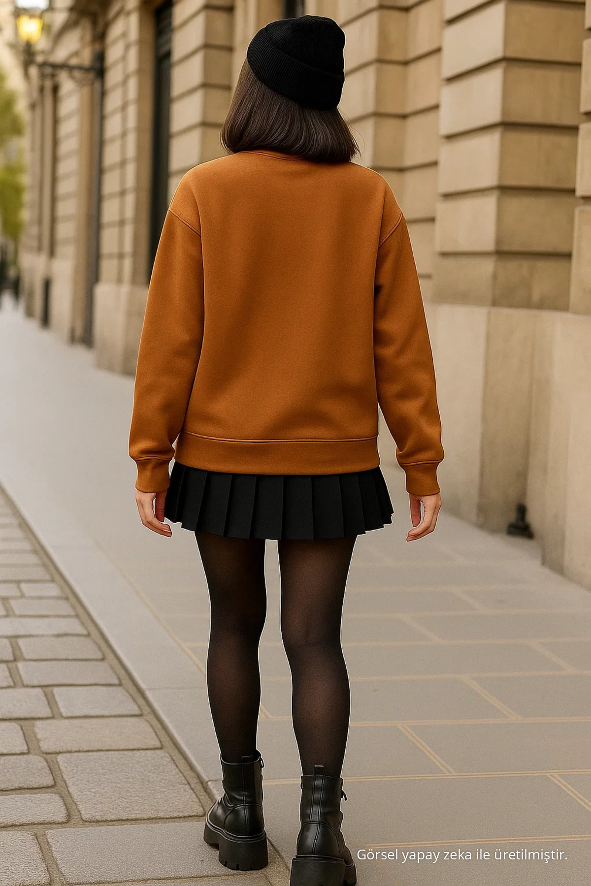 Kadın Bisiklet Yaka Oversize Karamel Kazak 6
