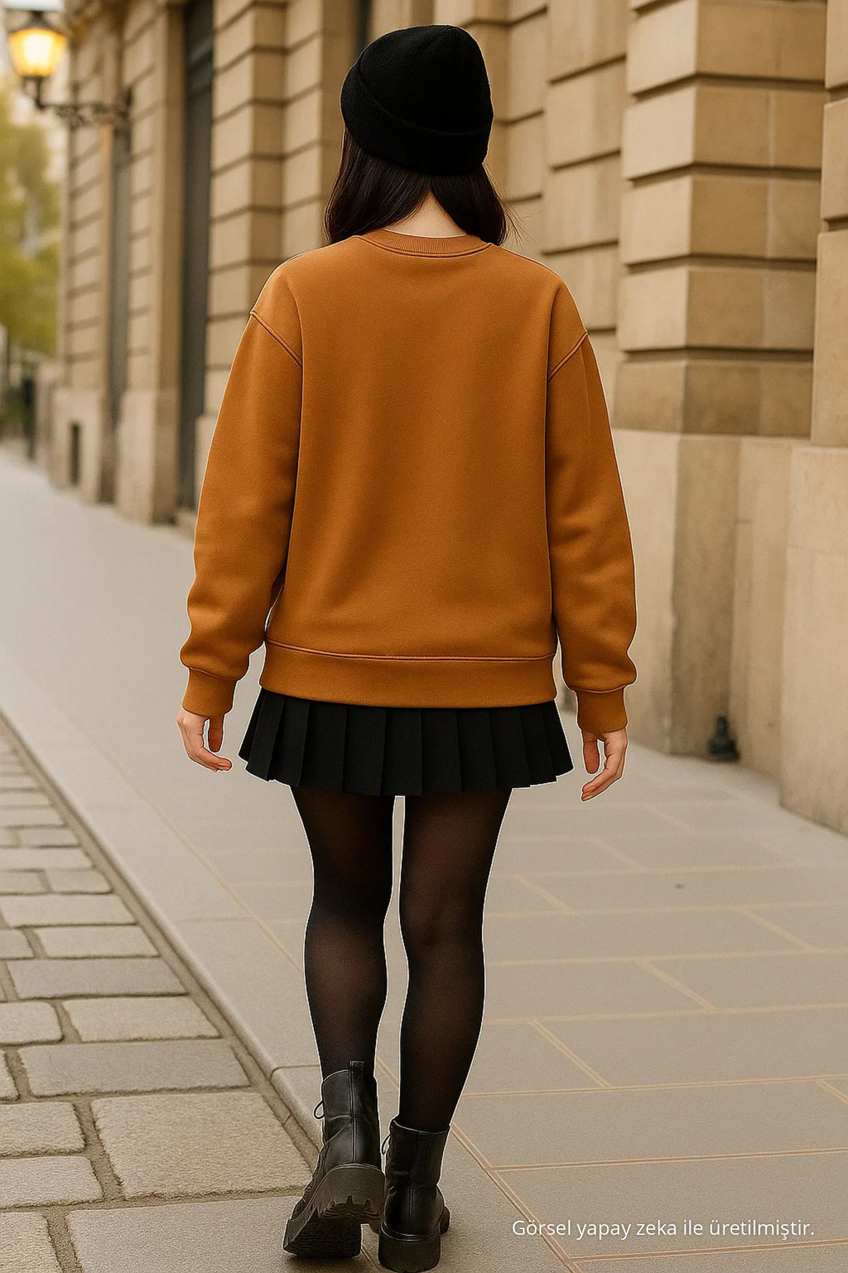 Kadın Bisiklet Yaka Oversize Karamel Kazak 3