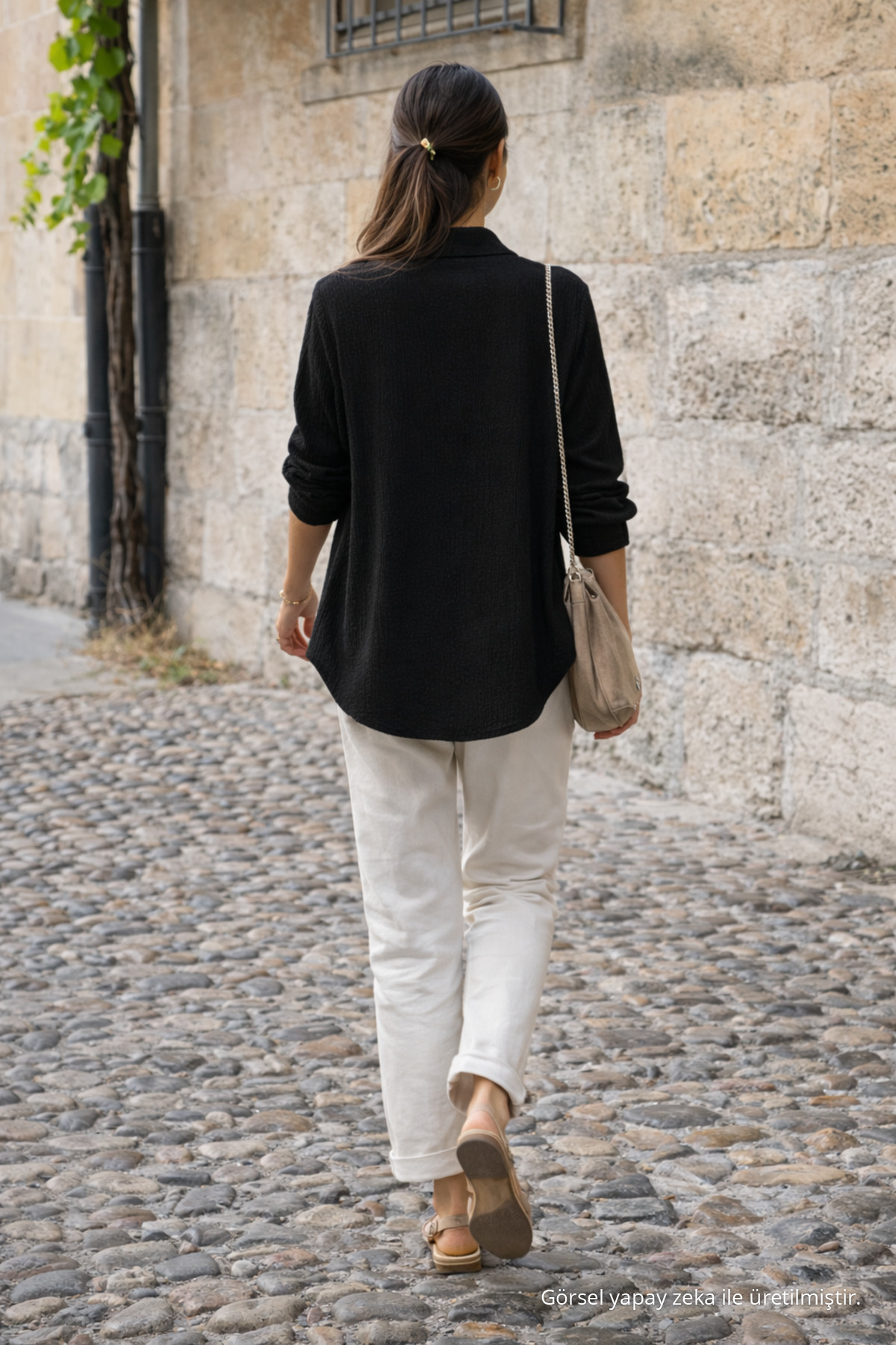 Kadın Pamuklu Uzun Kol Oversize SİYAH Gömlek 6
