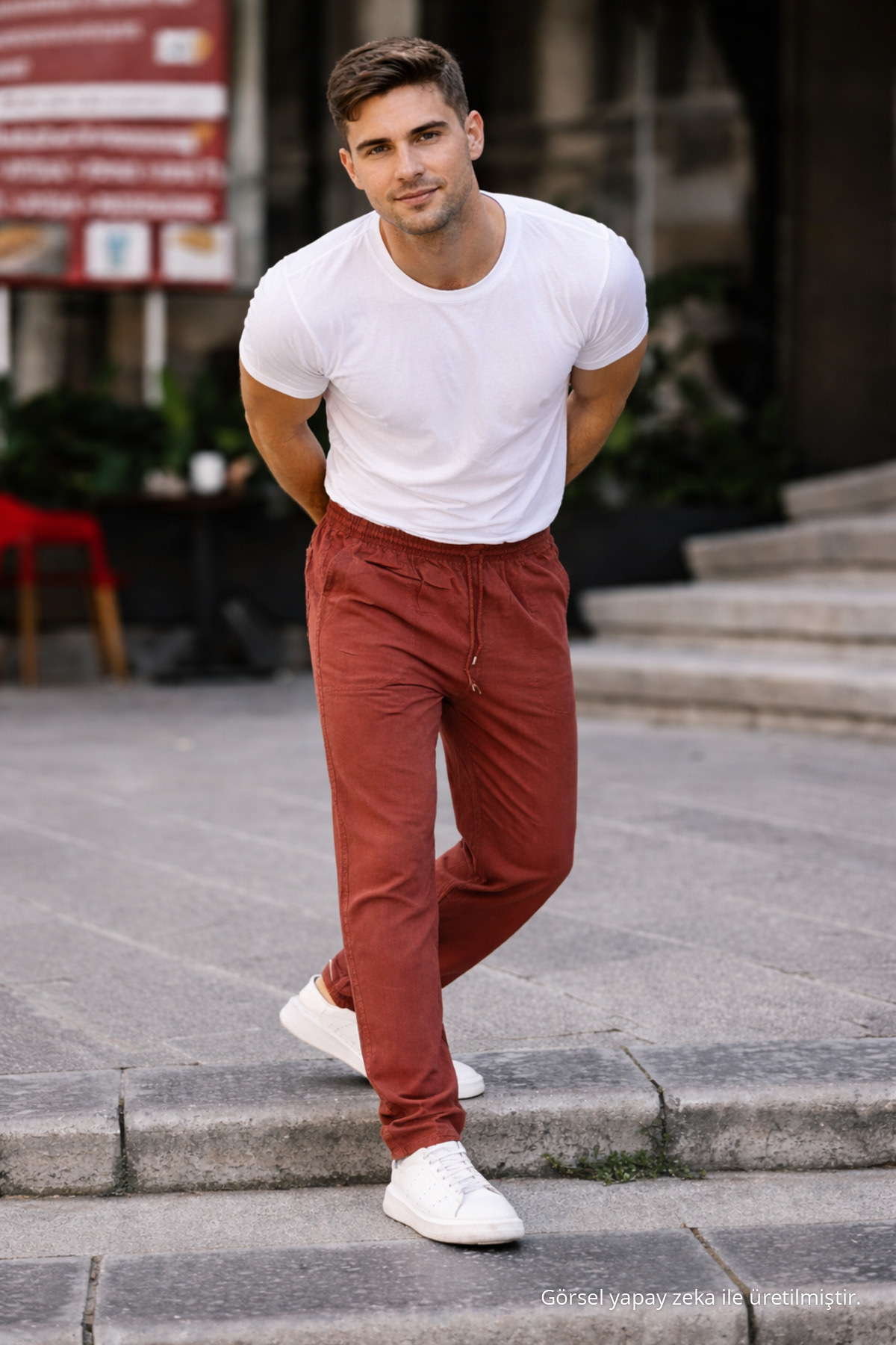 Kiremit Renk Erkek Yazlık Keten Karışımı Relaxed Pantolon 5