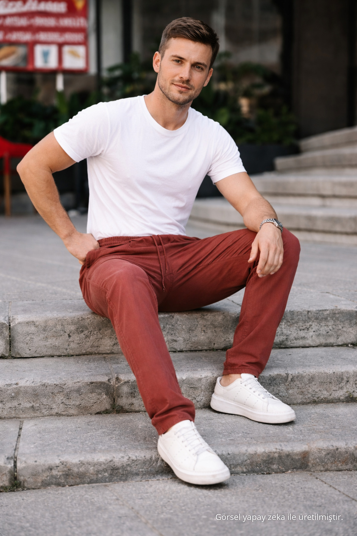 Kiremit Renk Erkek Yazlık Keten Karışımı Relaxed Pantolon 6