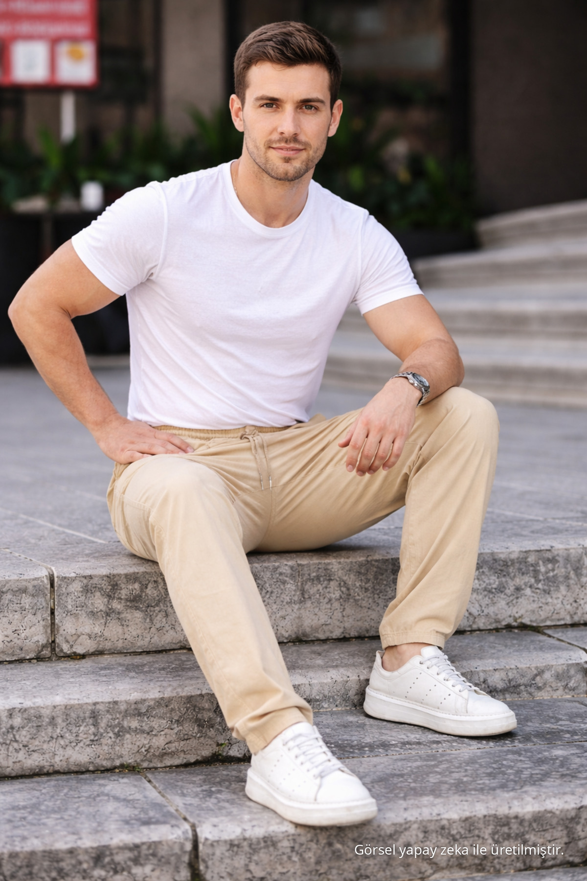 Krem Renk Erkek Yazlık Keten Karışımı Relaxed Pantolon 5