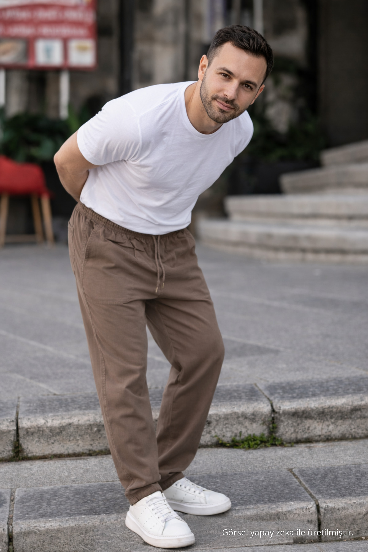 Vizon Renk Erkek Yazlık Keten Karışımı Relaxed Pantolon 4