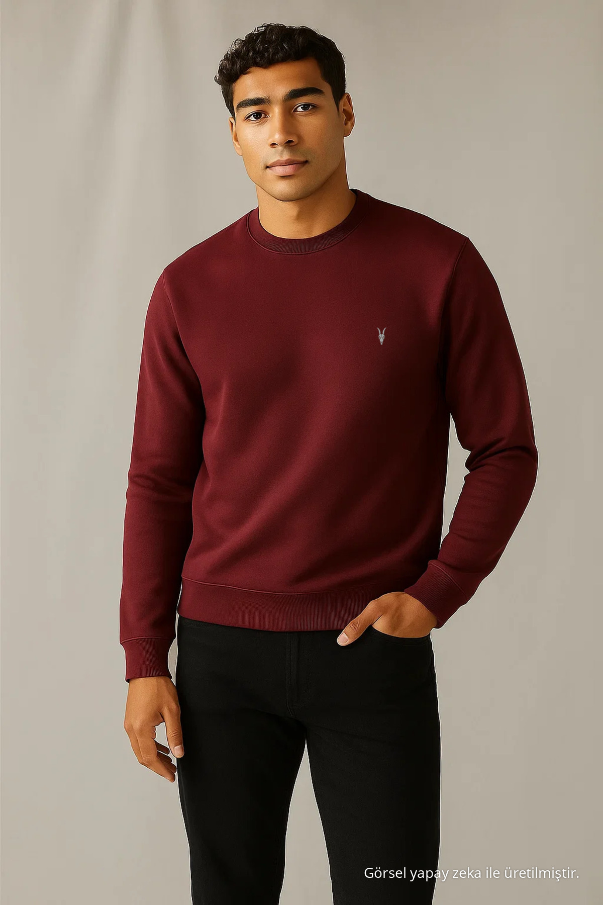 Erkek Kışlık Kalın Basic Salaş Bordo Kazak 3