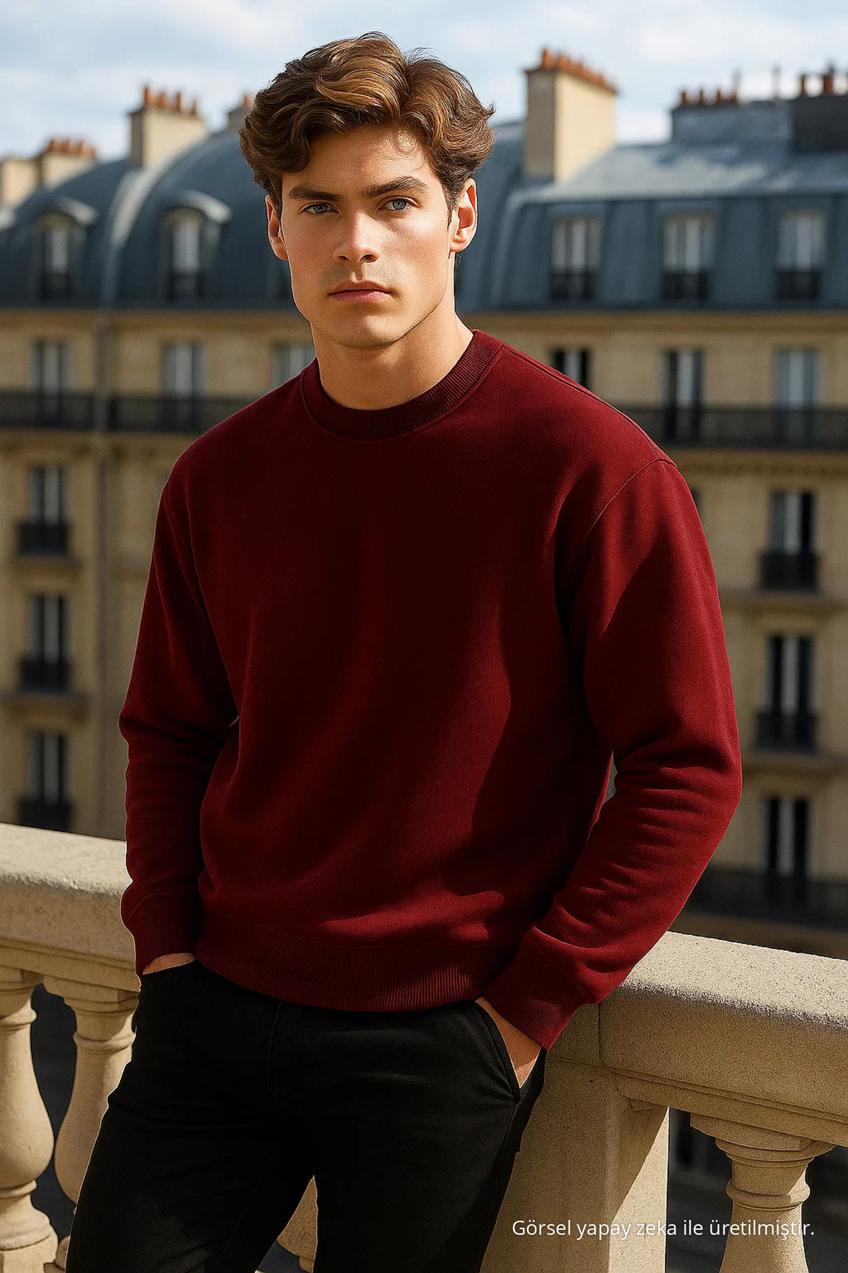 Erkek Bisiklet Yaka Oversize Bordo Kazak 5