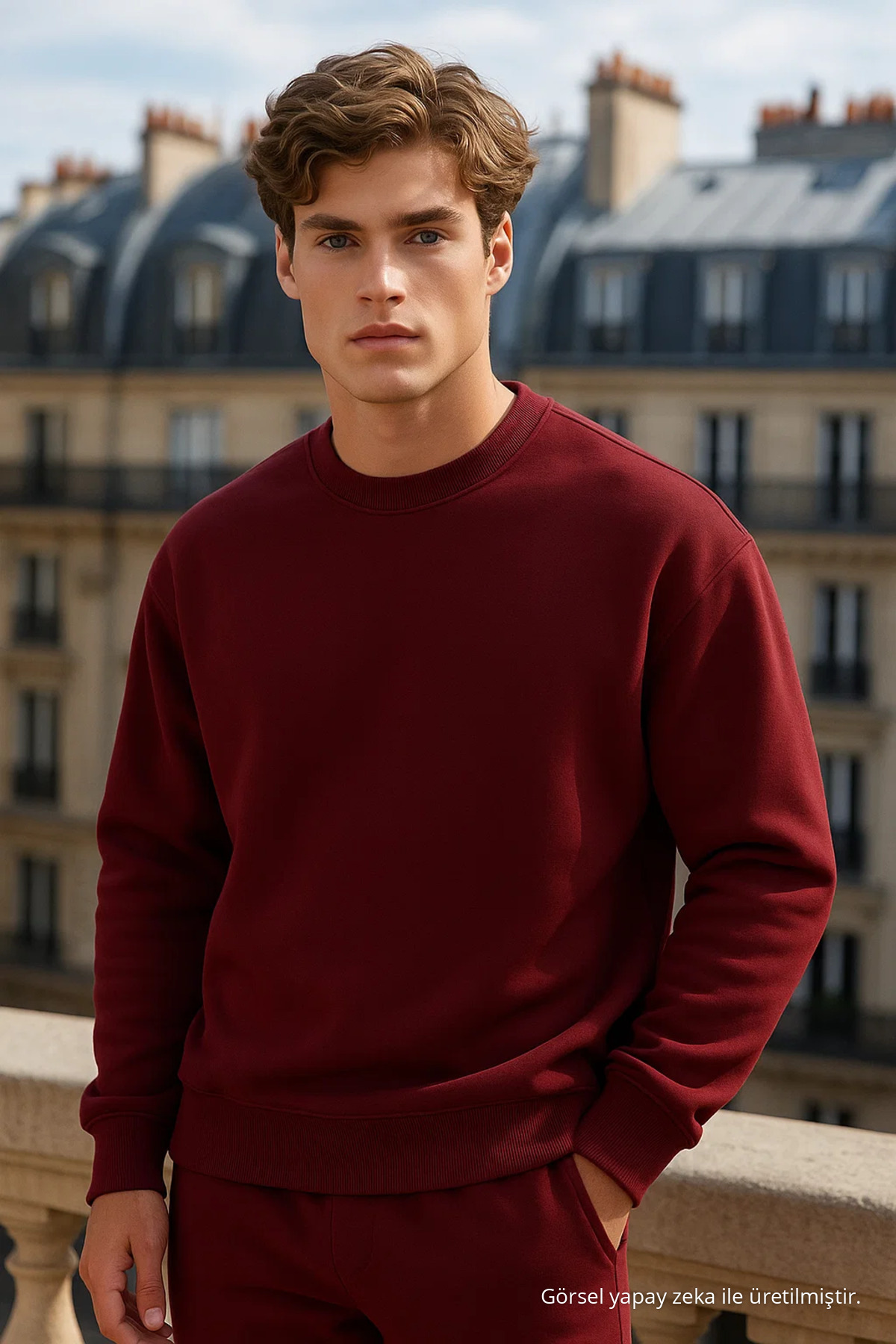 Erkek Bisiklet Yaka Oversize Bordo Kazak 4