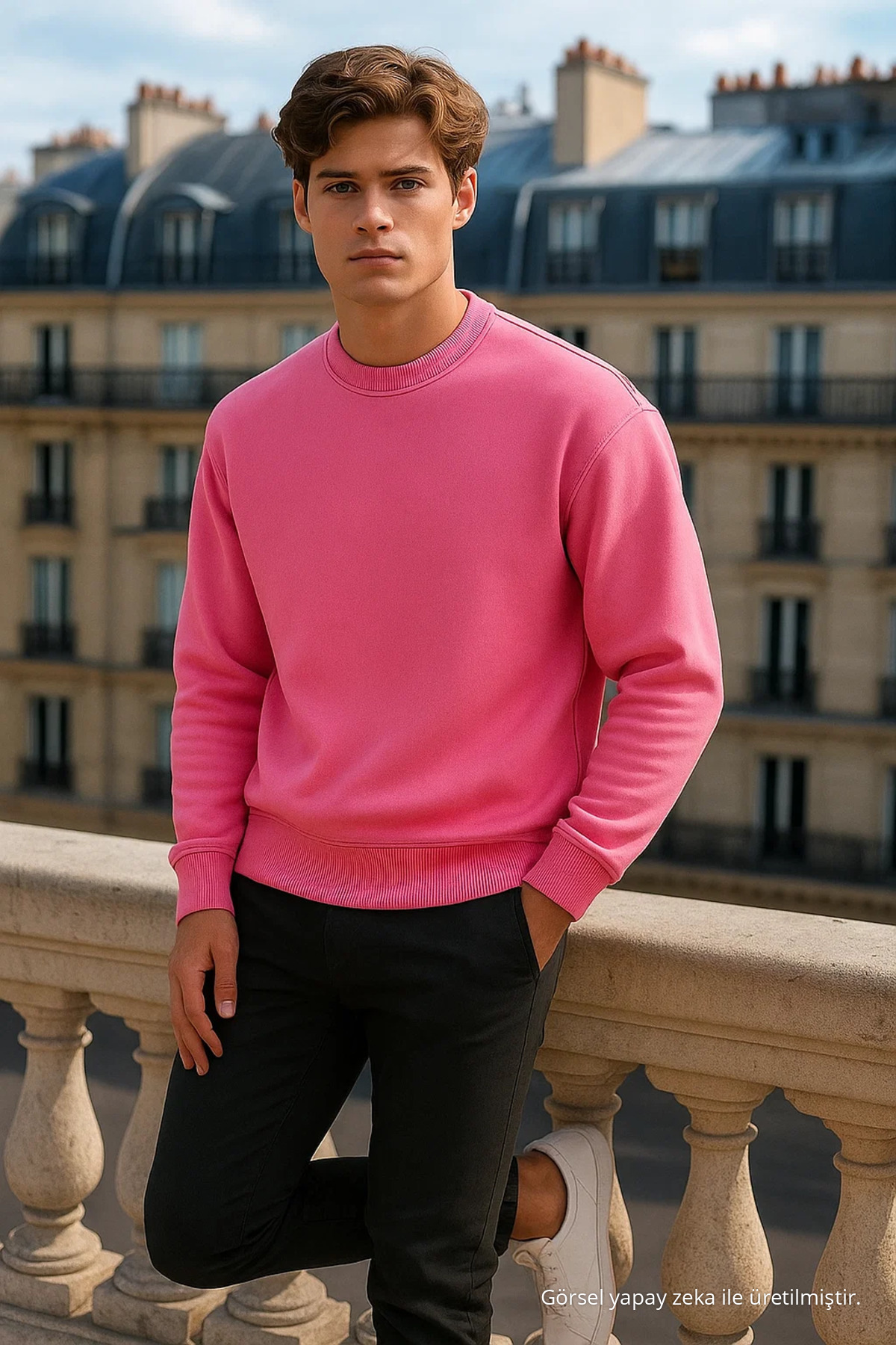 Erkek Bisiklet Yaka Oversize Pembe Kazak 6
