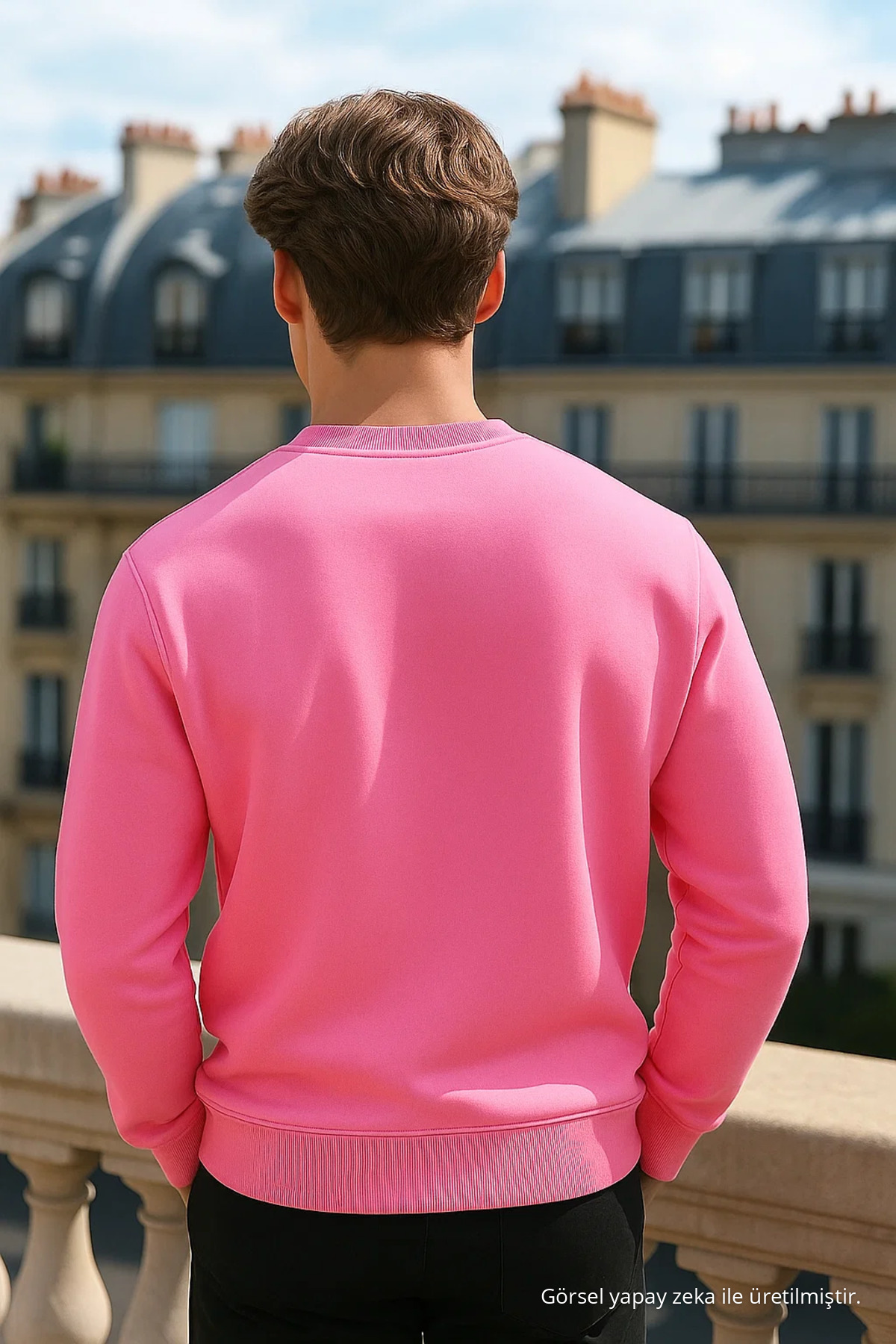 Erkek Bisiklet Yaka Oversize Pembe Kazak 5