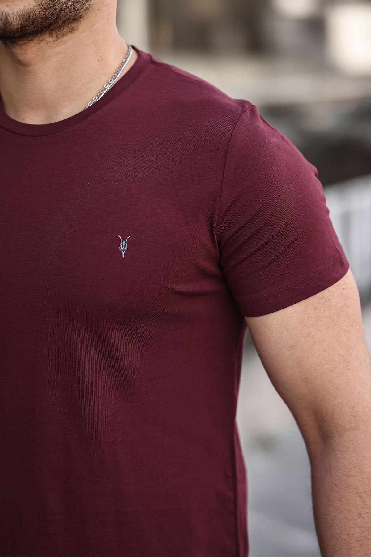 Erkek %100 Pamuk Nefes Alan Bisiklet Yaka Standart Fit Normal Kesim T-shirt BORDO 3