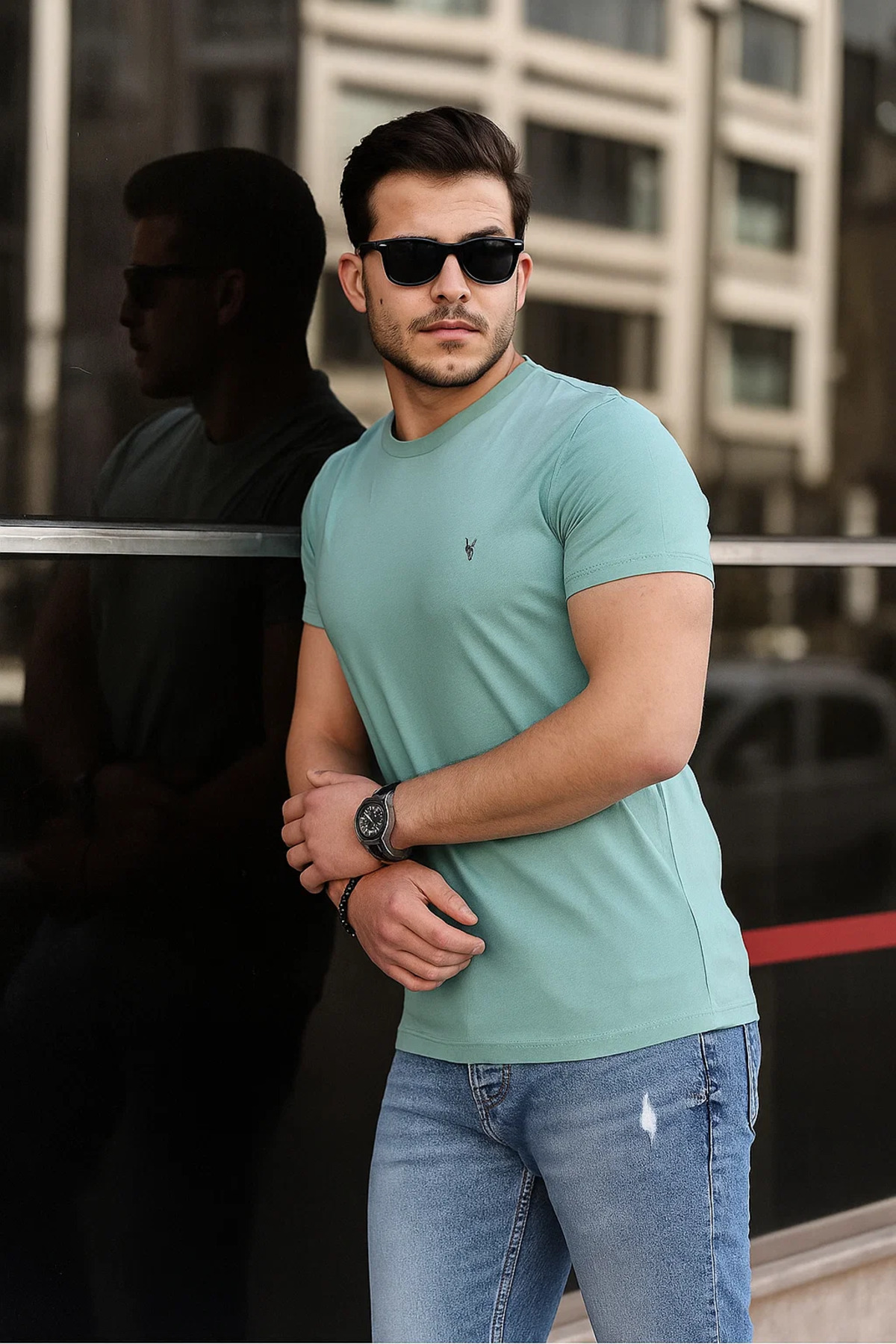 Erkek %100 Pamuk Nefes Alan Bisiklet Yaka Standart Fit Normal Kesim T-shirt ÇAĞLA 5