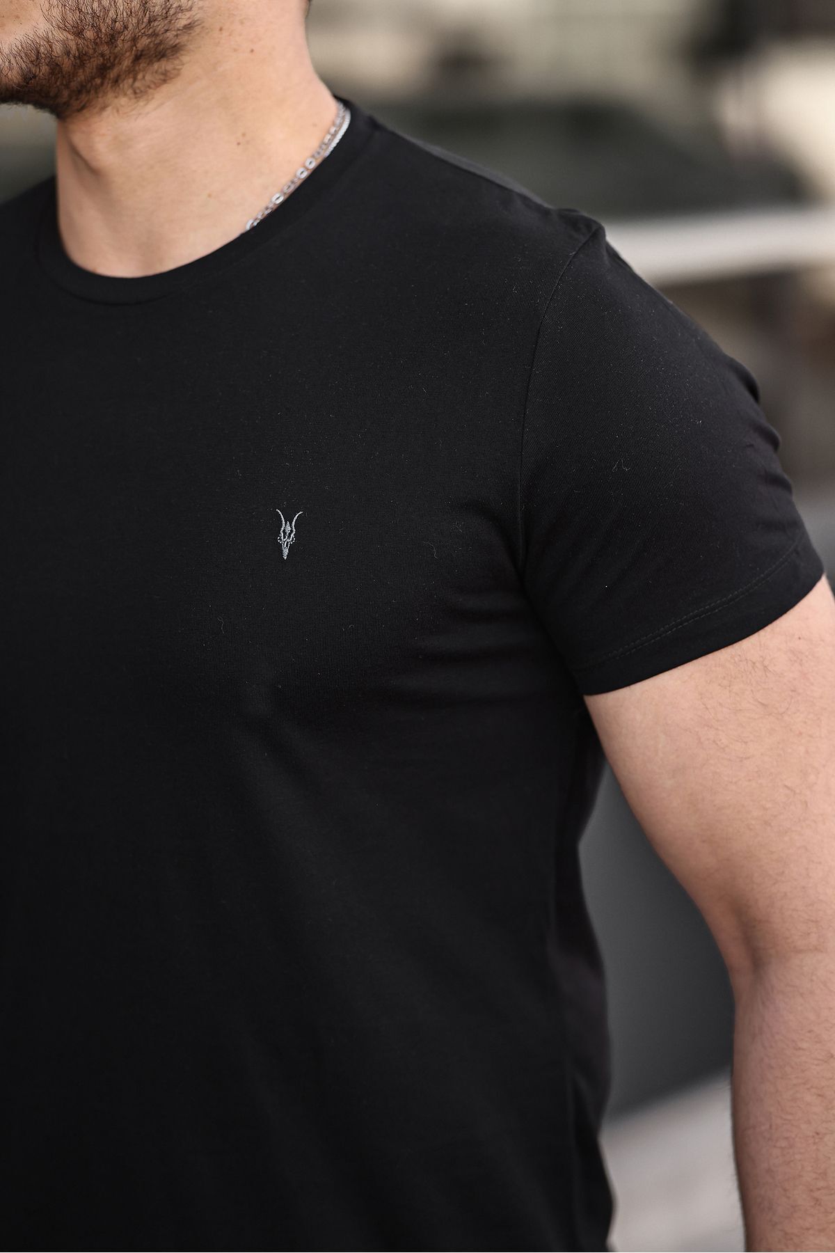 Erkek %100 Pamuk Nefes Alan Bisiklet Yaka Standart Fit Normal Kesim T-shirt SİYAH 3