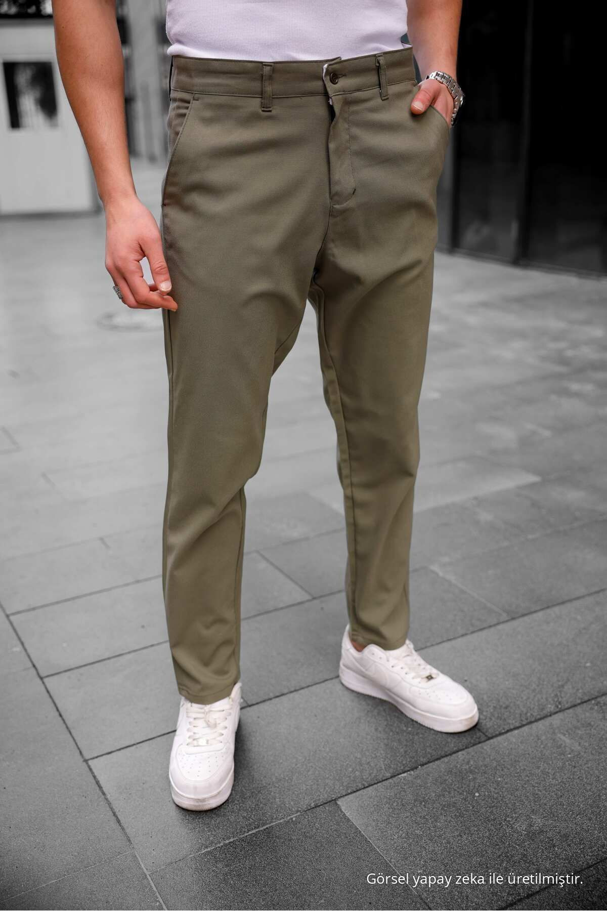 Erkek Slim Fit Kumaş Pantolon HAKİ 4