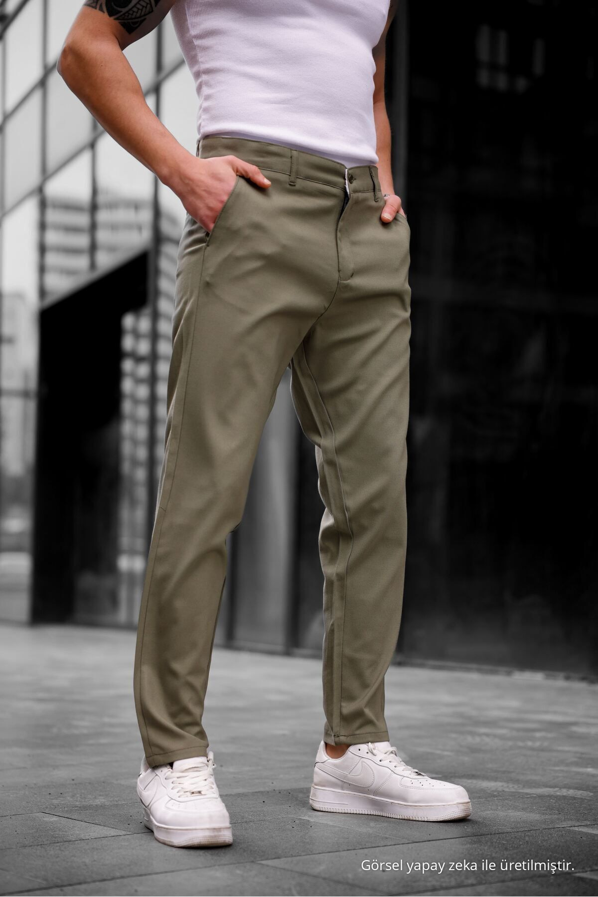 Erkek Slim Fit Kumaş Pantolon HAKİ 8