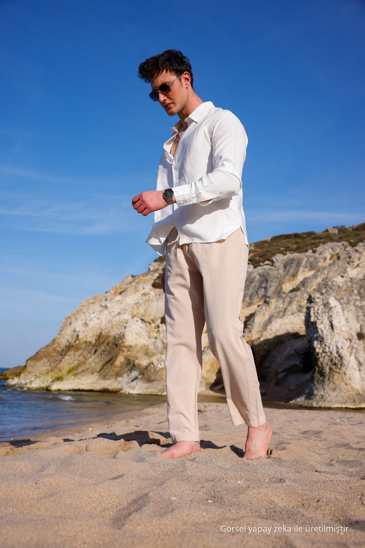 RELAXED FIT PAMUKLU KETEN PANTOLON BEJ 3
