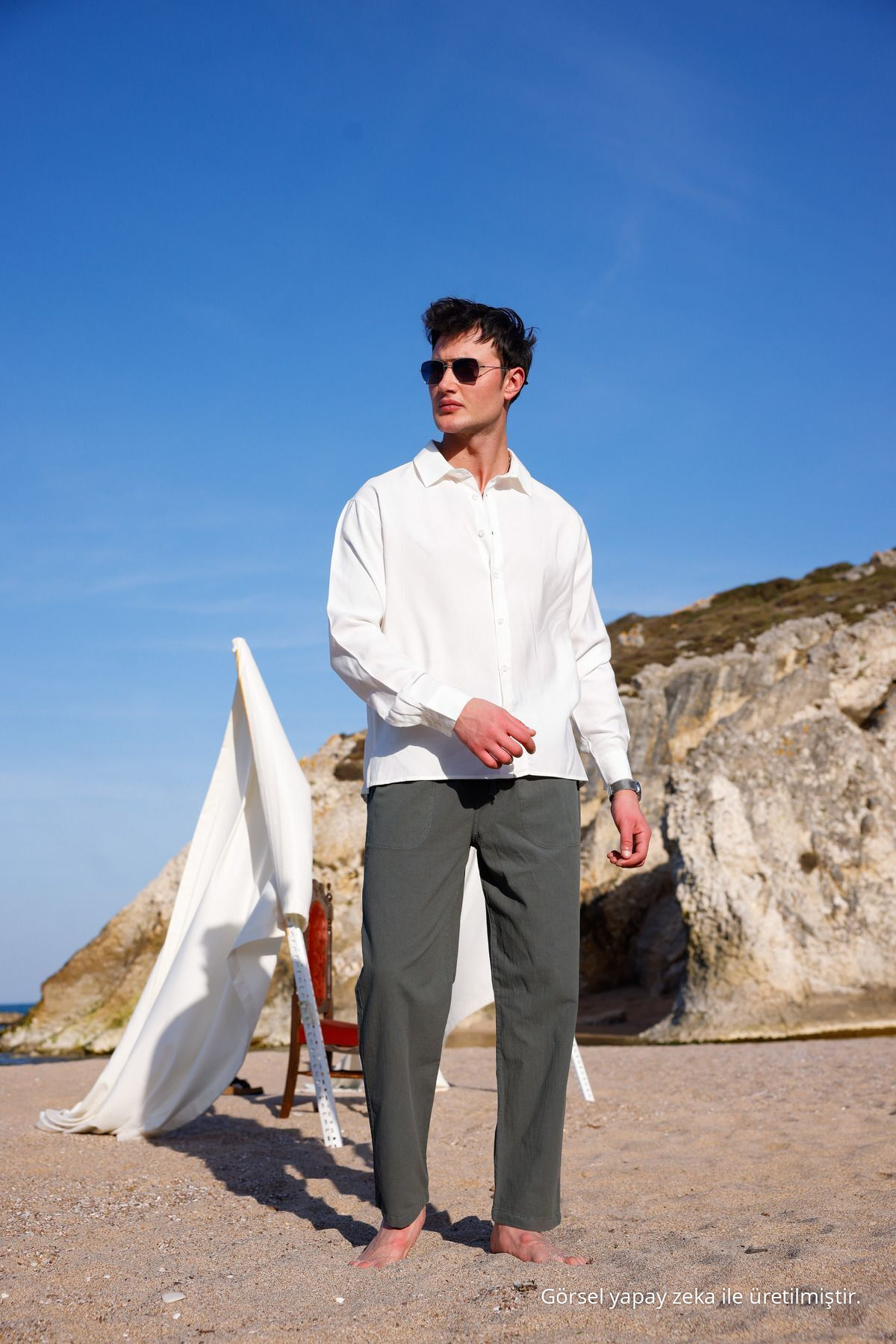 RELAXED FIT PAMUKLU KETEN PANTOLON HAKİ 3