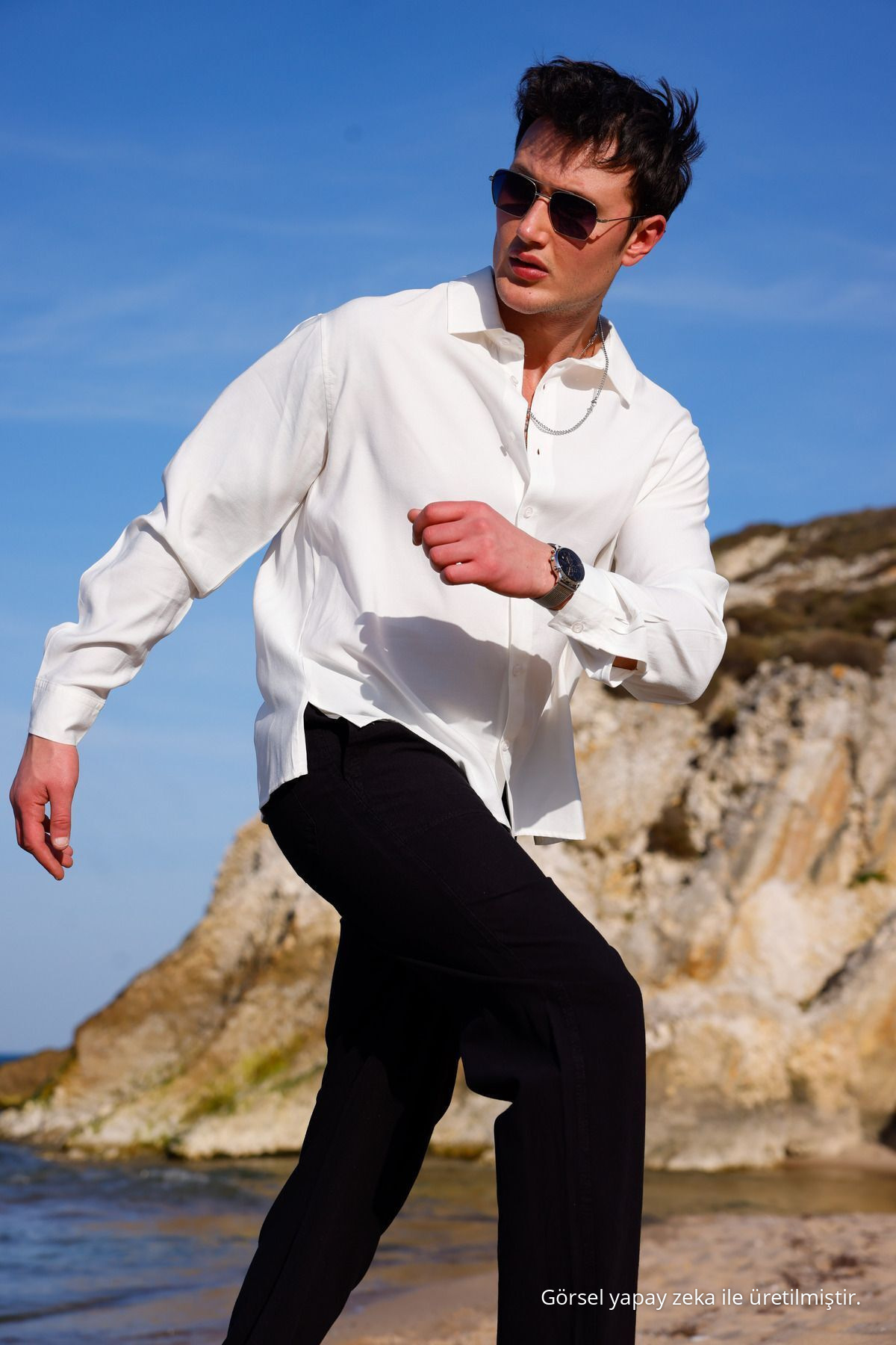 RELAXED FIT PAMUKLU KETEN PANTOLON SİYAH 3