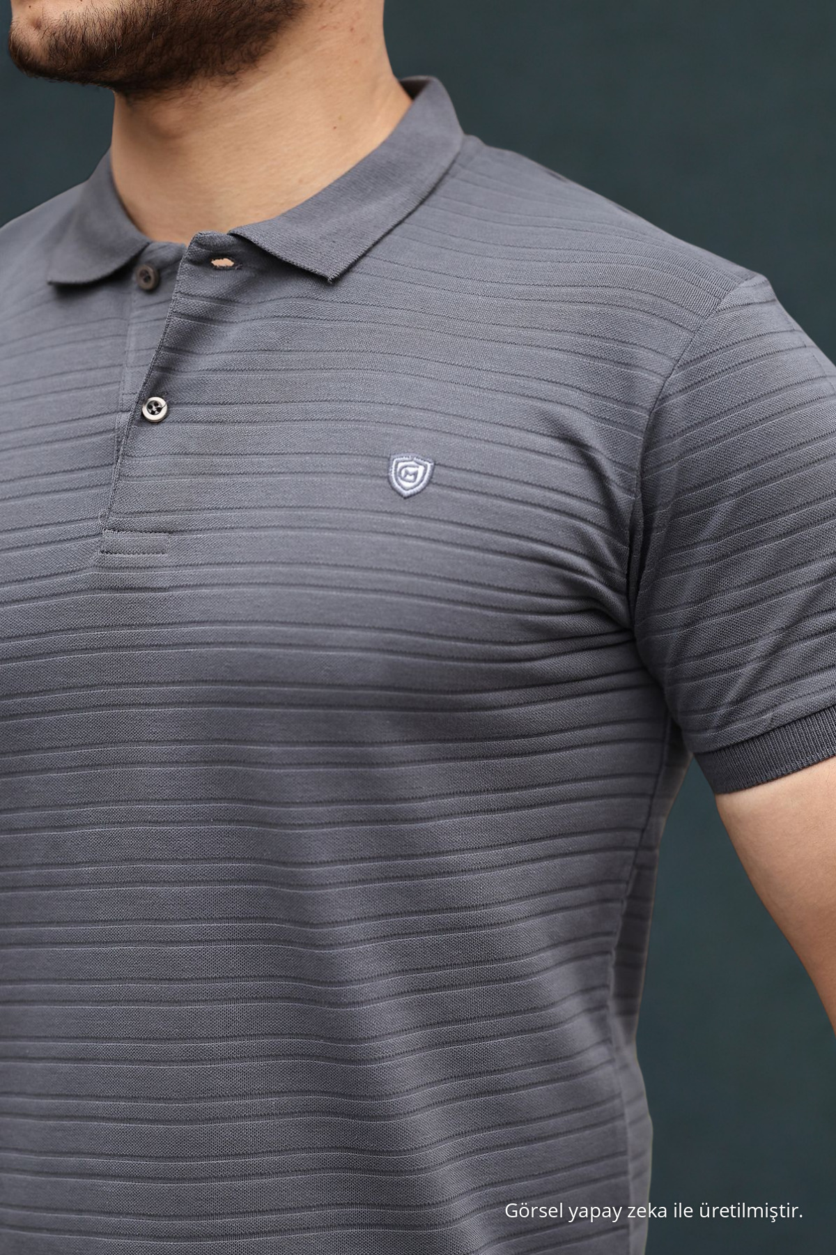 Erkek Çekmeyen Pamuklu Kumaş Slim Fit Füme Kıvrılmaz Polo Yaka T-shirt 5