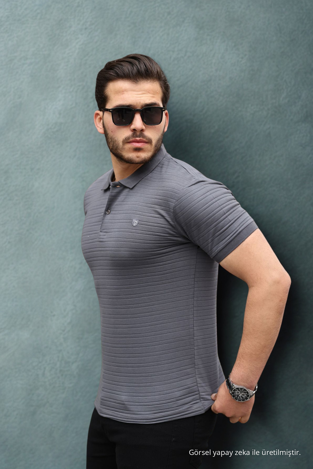 Erkek Çekmeyen Pamuklu Kumaş Slim Fit Füme Kıvrılmaz Polo Yaka T-shirt 6