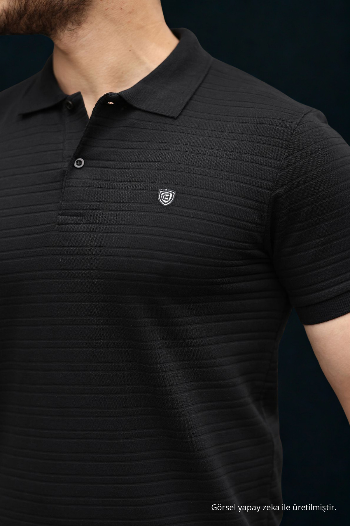 Erkek Çekmeyen Pamuklu Kumaş Slim Fit SİYAH Kıvrılmaz Polo Yaka T-shirt 6