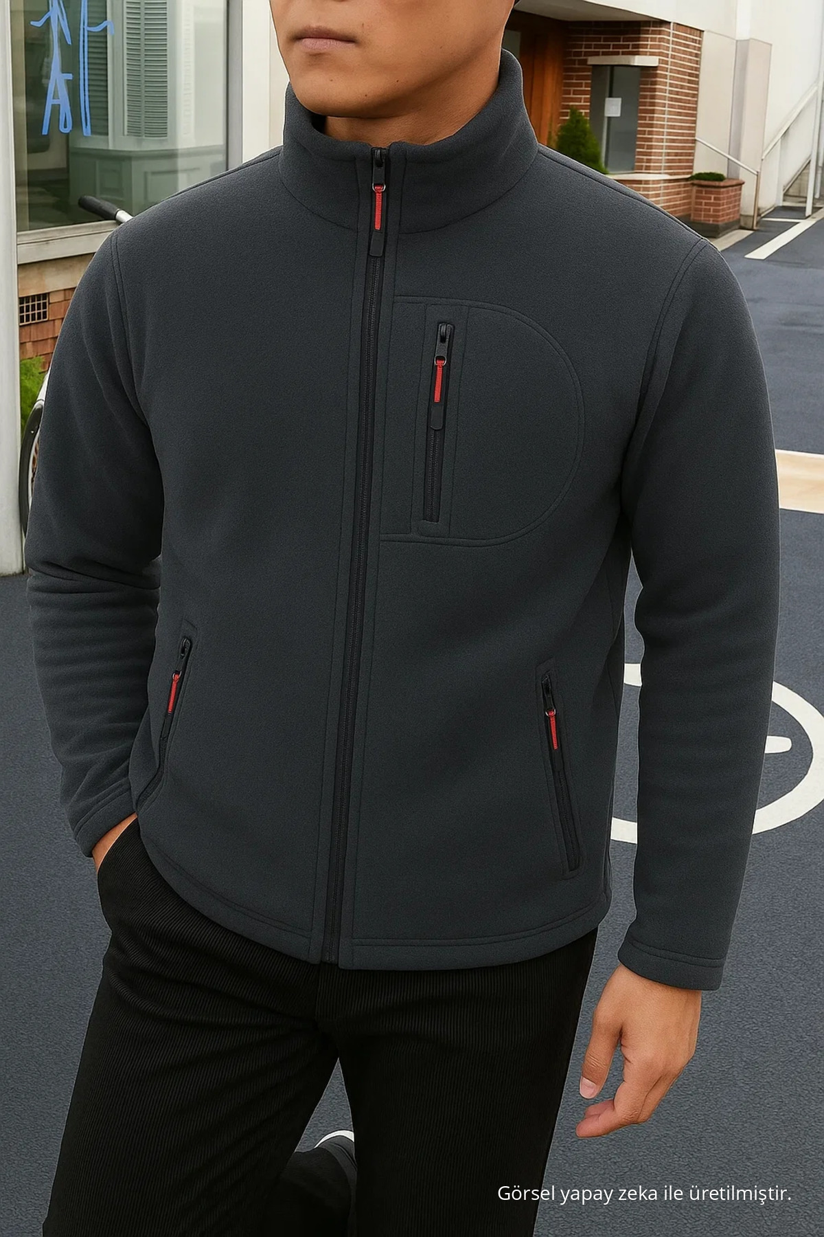 Erkek Comfort Fit Rahat Kalın Füme Polar 3