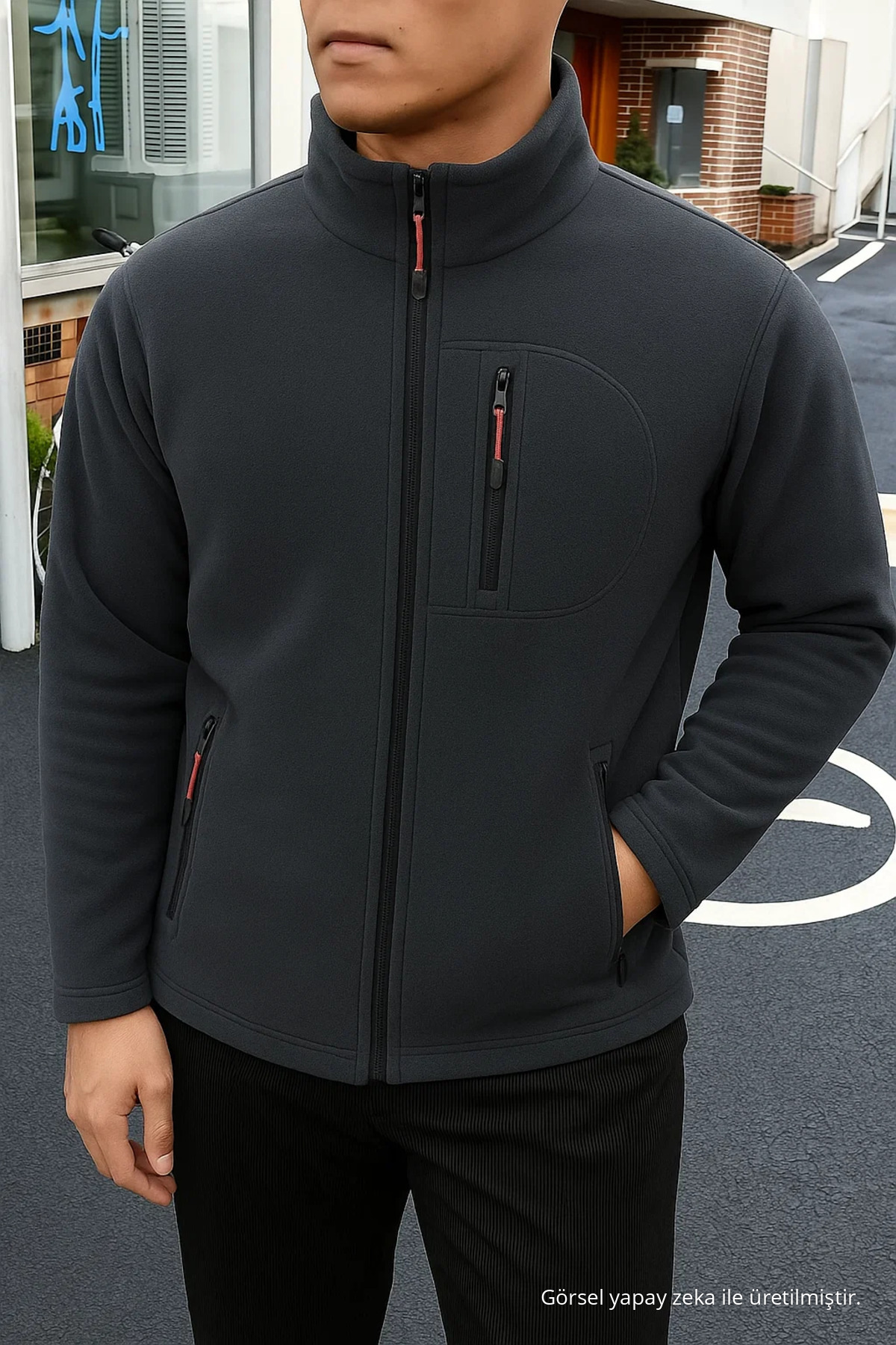Erkek Comfort Fit Rahat Kalın Füme Polar 6