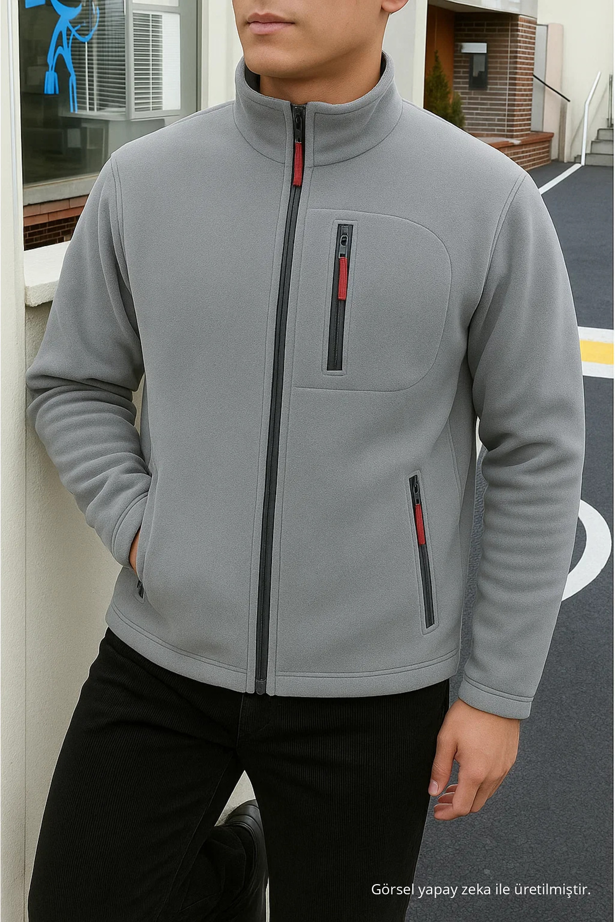 Erkek Comfort Fit Rahat Kalın Gri Polar 6