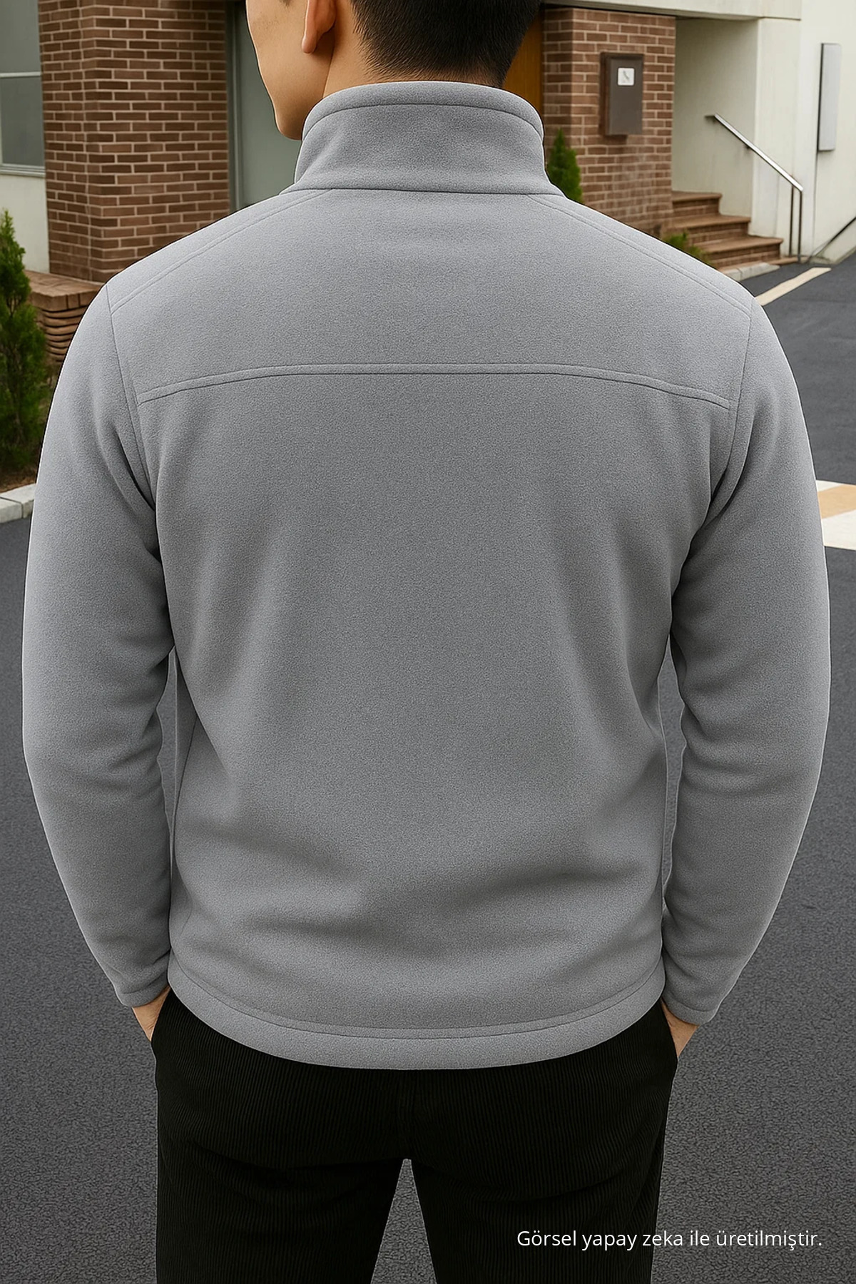 Erkek Comfort Fit Rahat Kalın Gri Polar 5