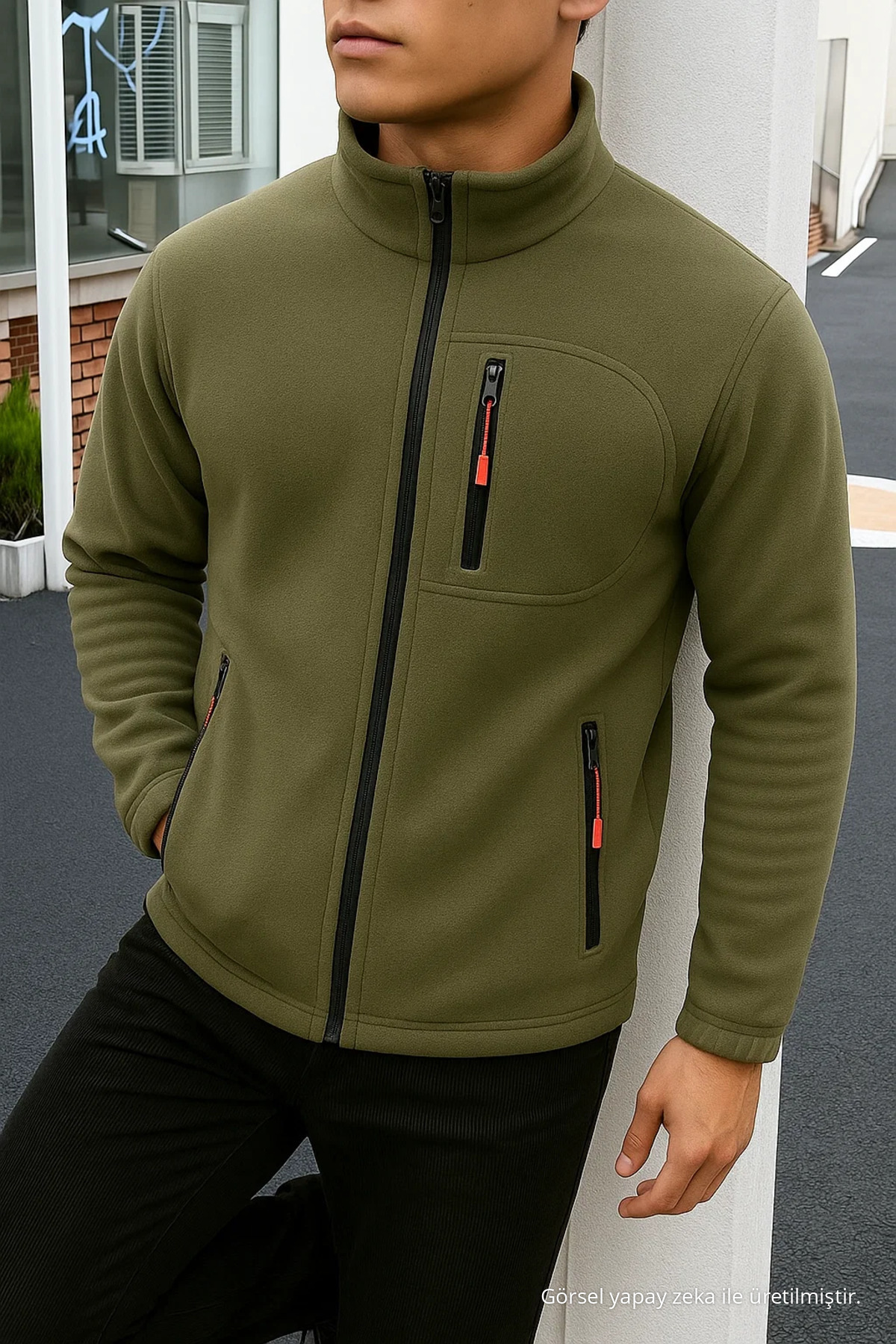 Erkek Comfort Fit Rahat Kalın Haki Polar 3