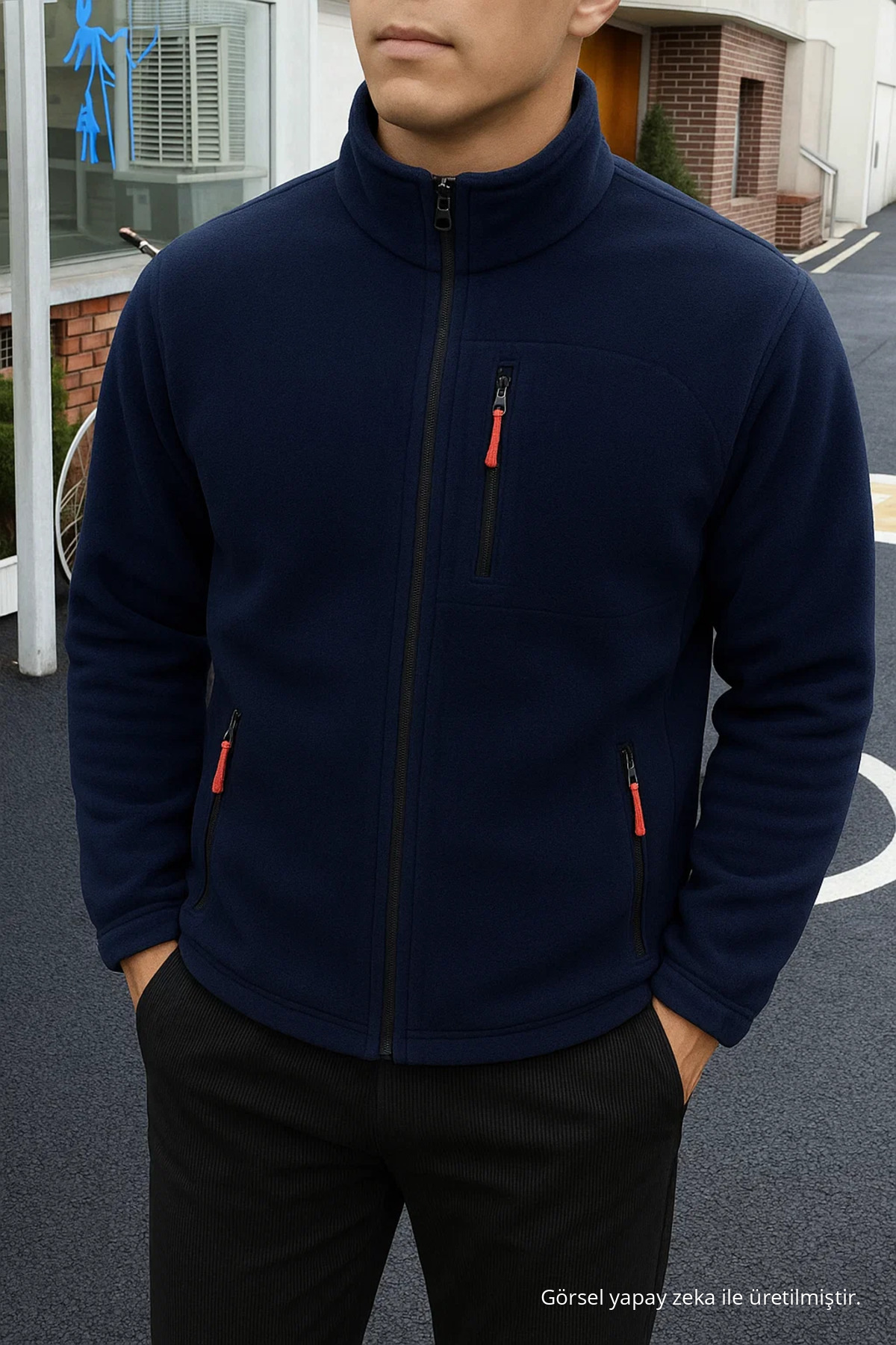Erkek Comfort Fit Rahat Kalın Lacivert Polar 4