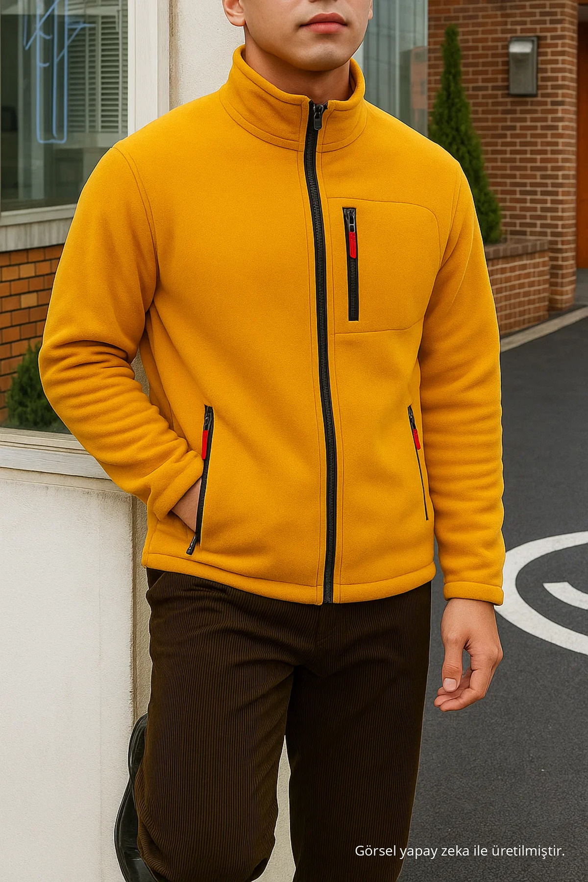 Erkek Comfort Fit Rahat Kalın Sarı Polar 6