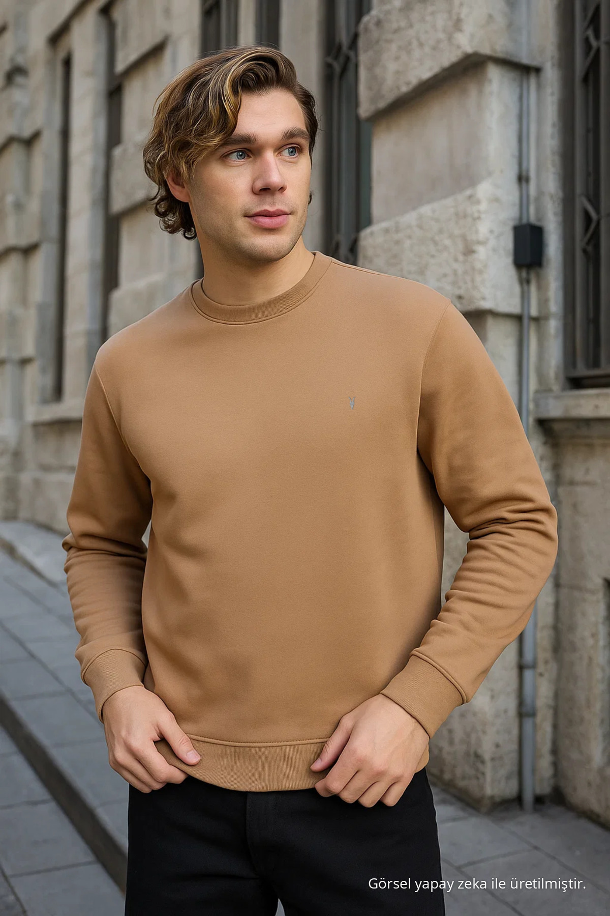 Erkek Uzun Kollu Basic Salaş 3 Lü Swetshirt TURUNCU 4