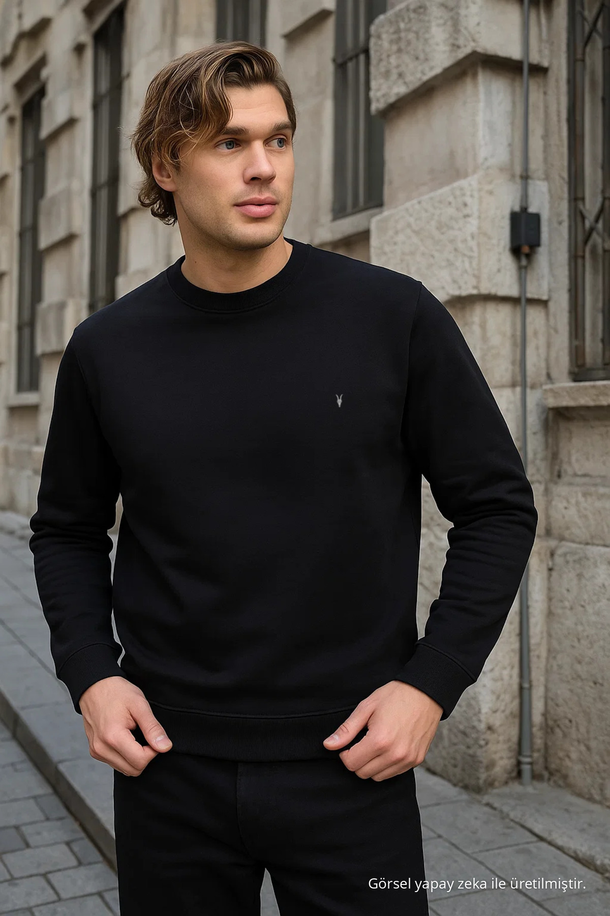 Erkek Basic Bisiklet Yaka Bol 3 Lü Swetshirt YEŞİL 4