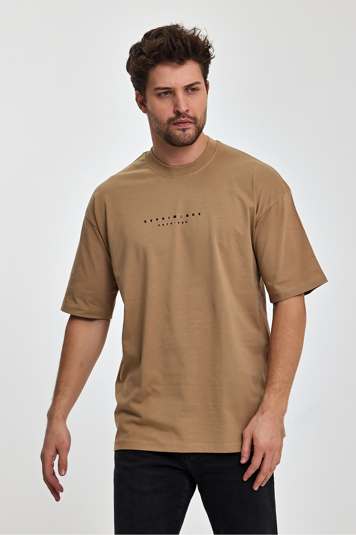 Reprimande Erkek Oversize Fit Kalın Kumaşlı Bisiklet Yaka T-shirt