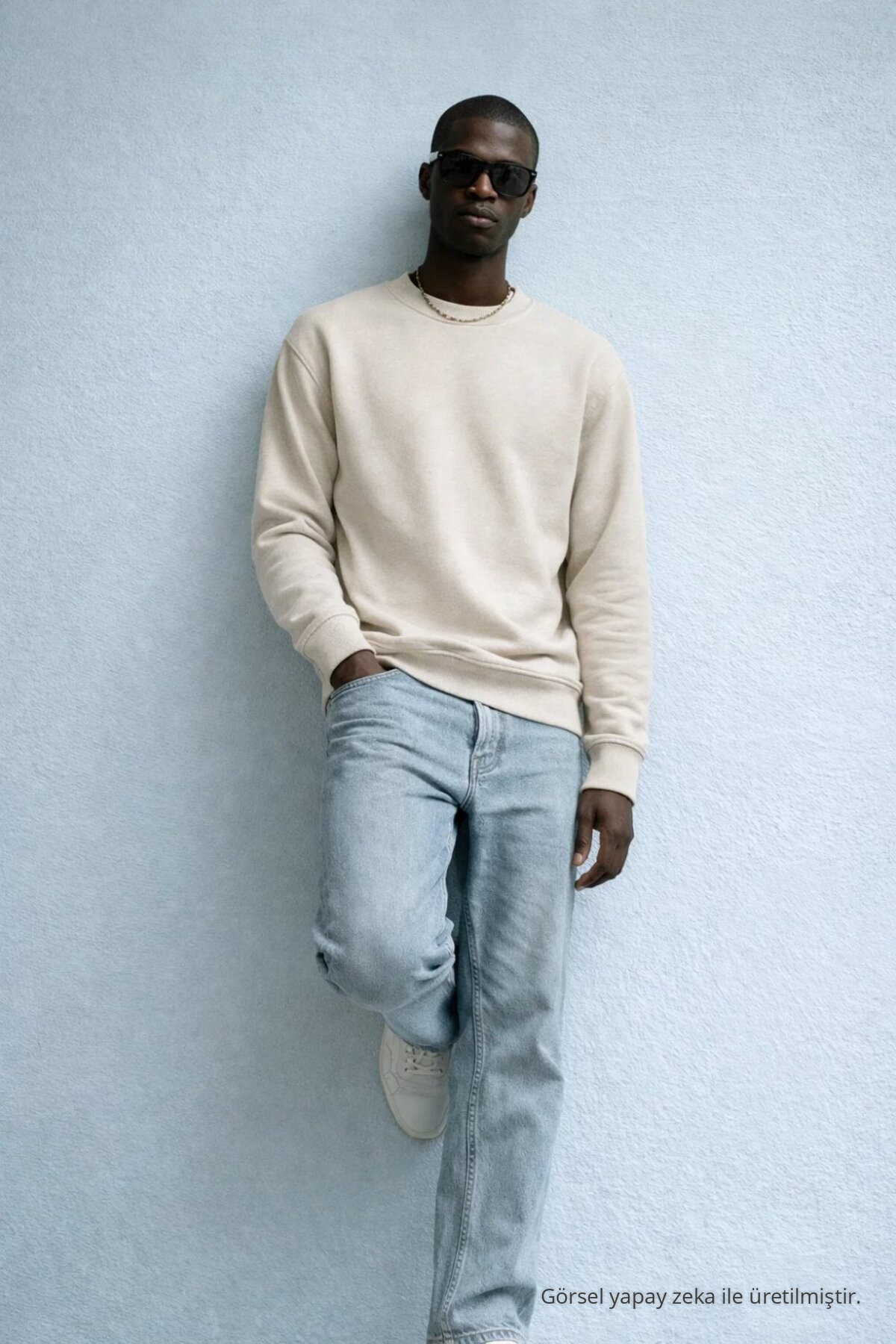 Erkek Kışlık Bej Oversize Sweatshirt 3