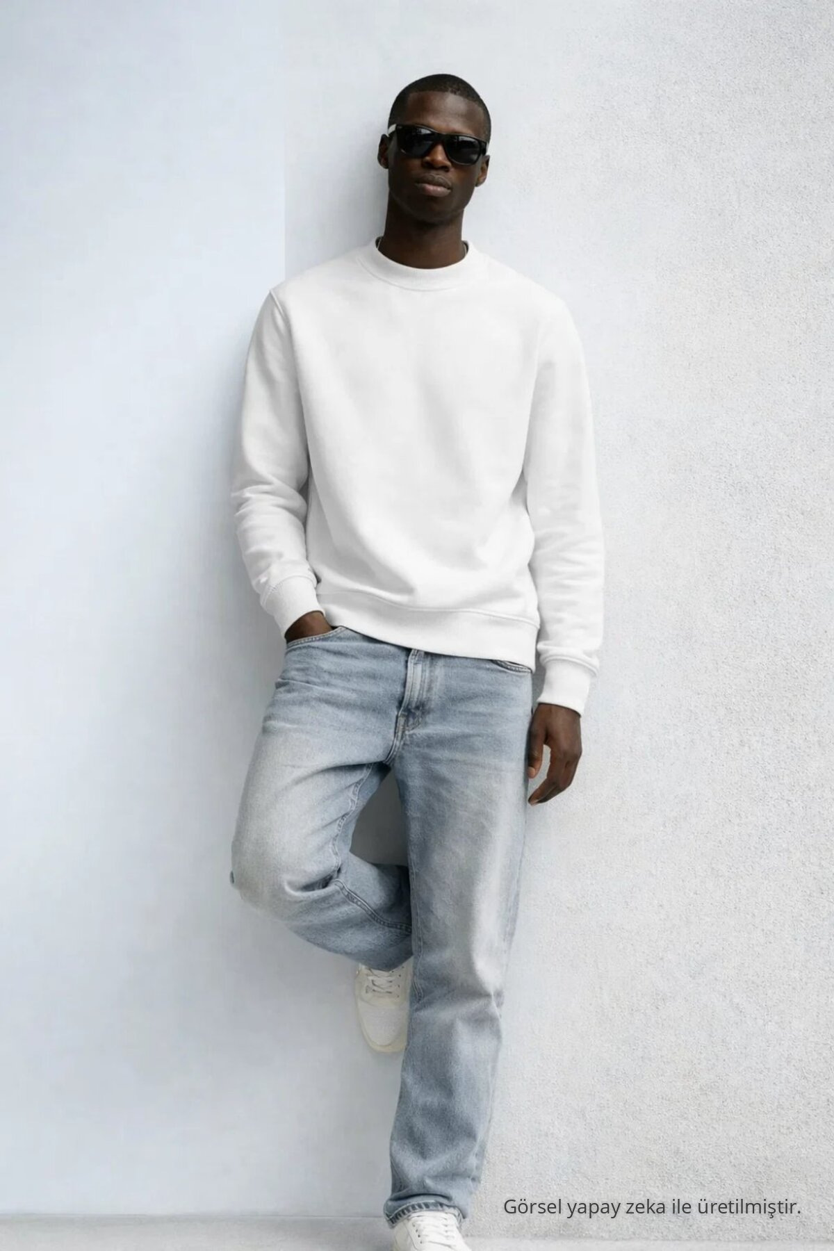 Erkek Kışlık Ekru Oversize Sweatshirt 3