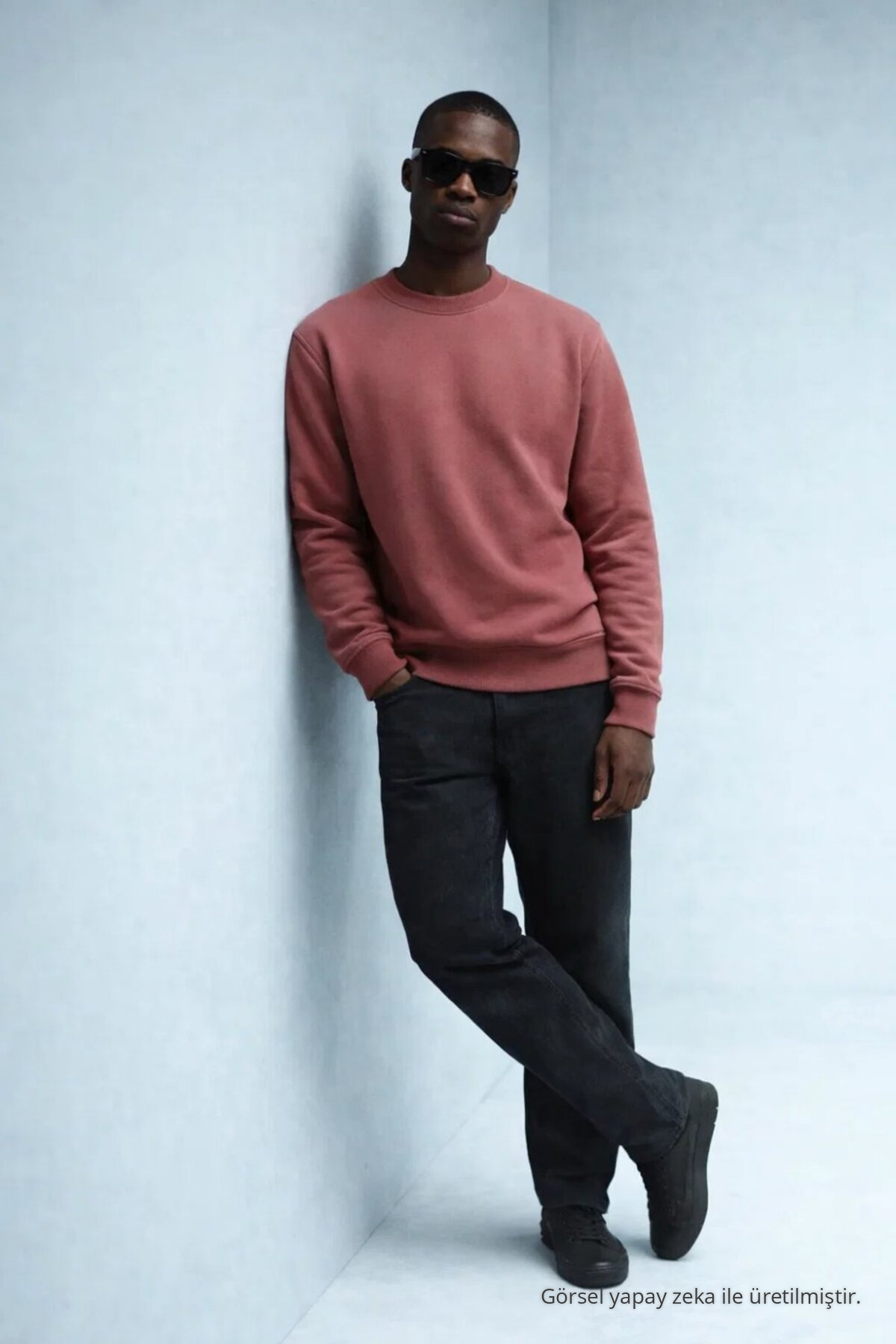 Erkek Kışlık Gül Kurusu Oversize Sweatshirt 3
