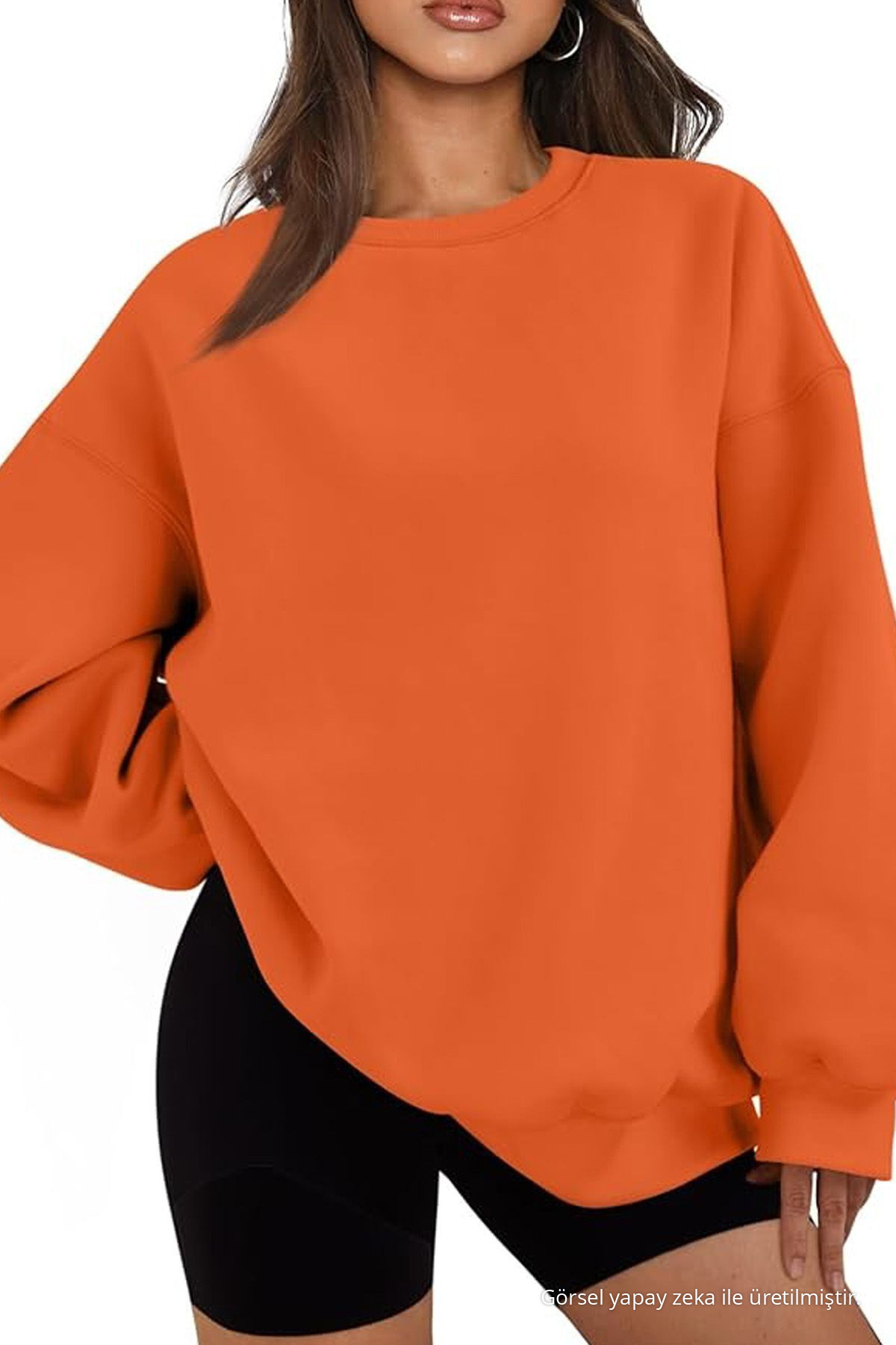 Kadın Bisiklet Yaka Basic Oversize Sweatshirt ORANJ 6