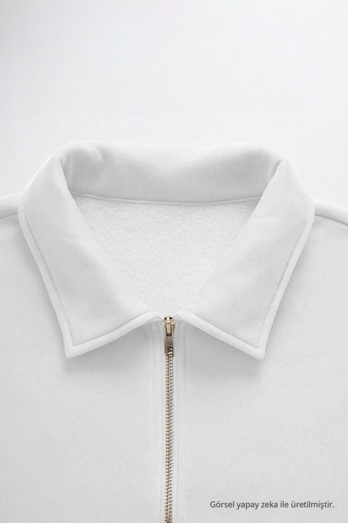 Erkek Yarım Fermuar Regular Fit Sweatshirt Beyaz 3