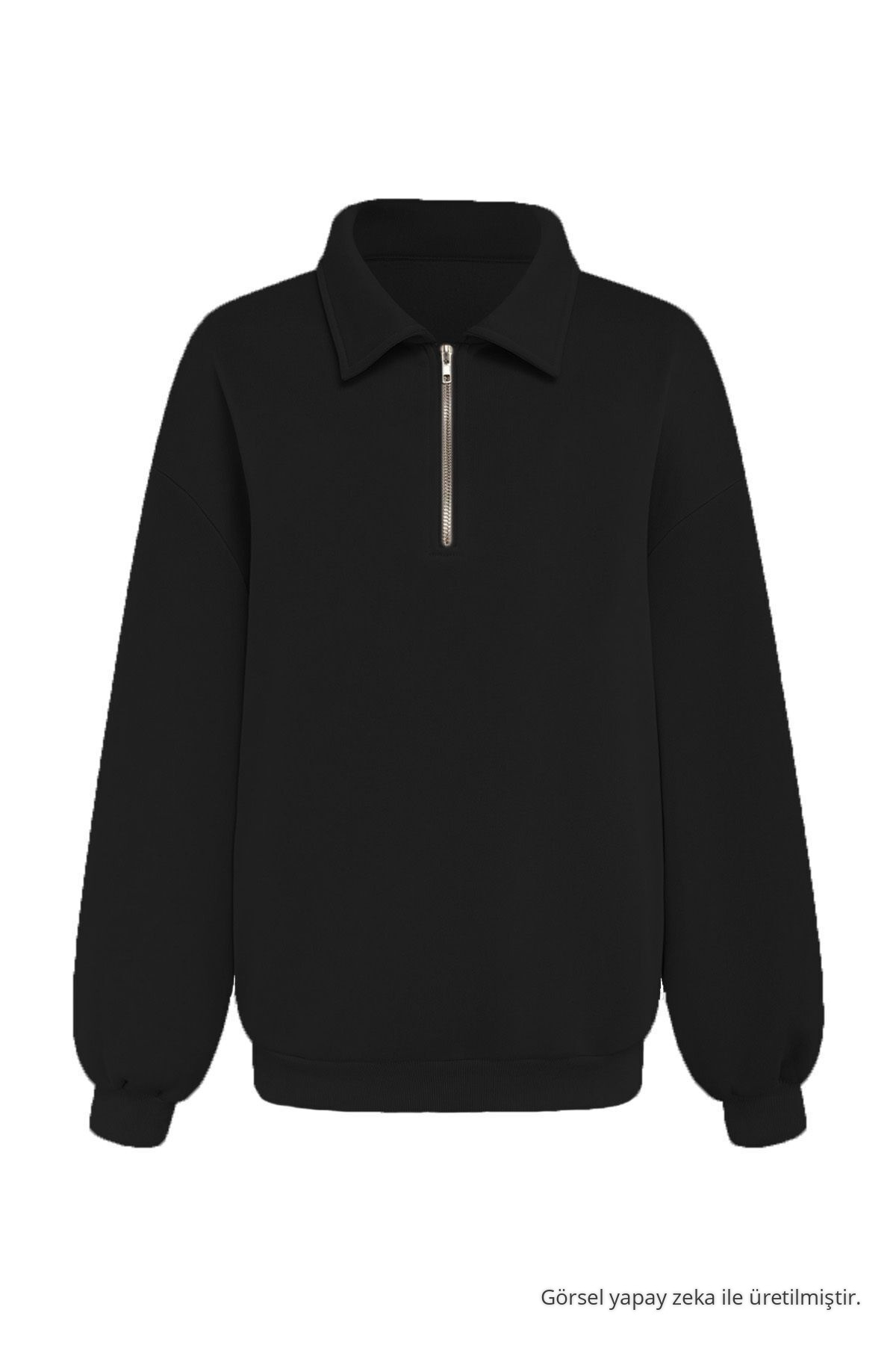Erkek Yarım Fermuar Regular Fit Sweatshirt Siyah 6