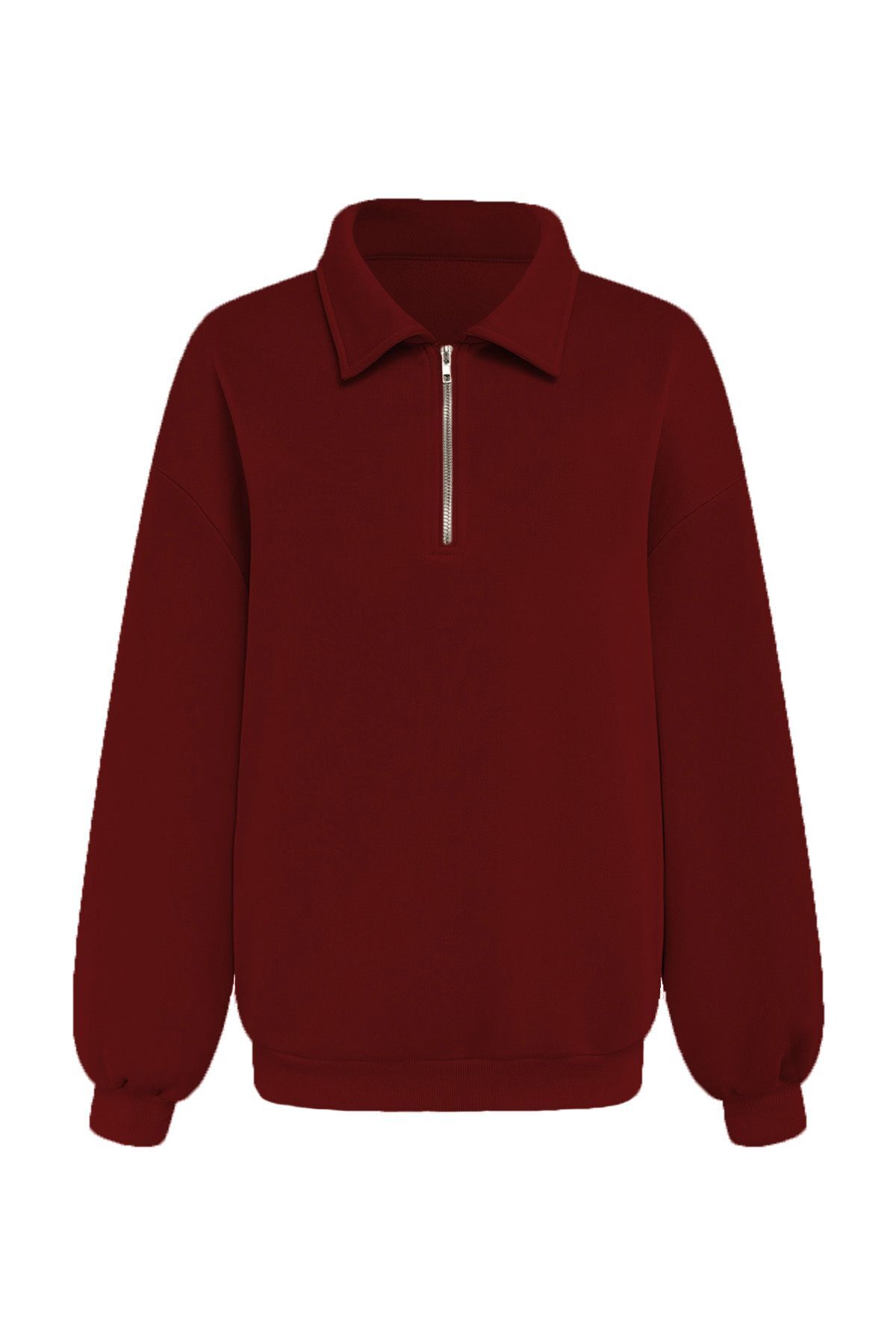 Erkek Yarım Fermuar Regular Fit Sweatshirt Bordo