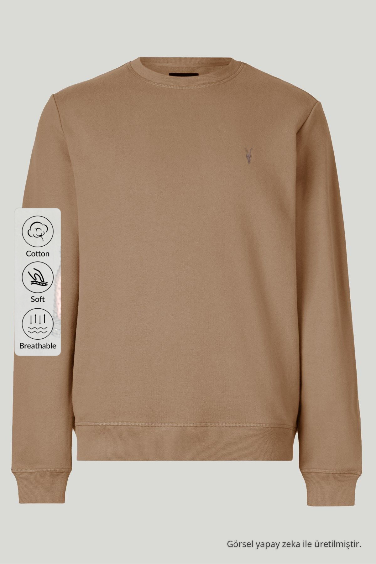 Erkek 3-lü Siyah-SİYAH-BORDO-KARAMEL-karamel Sweatshirt Basic Bisiklet Yaka 5