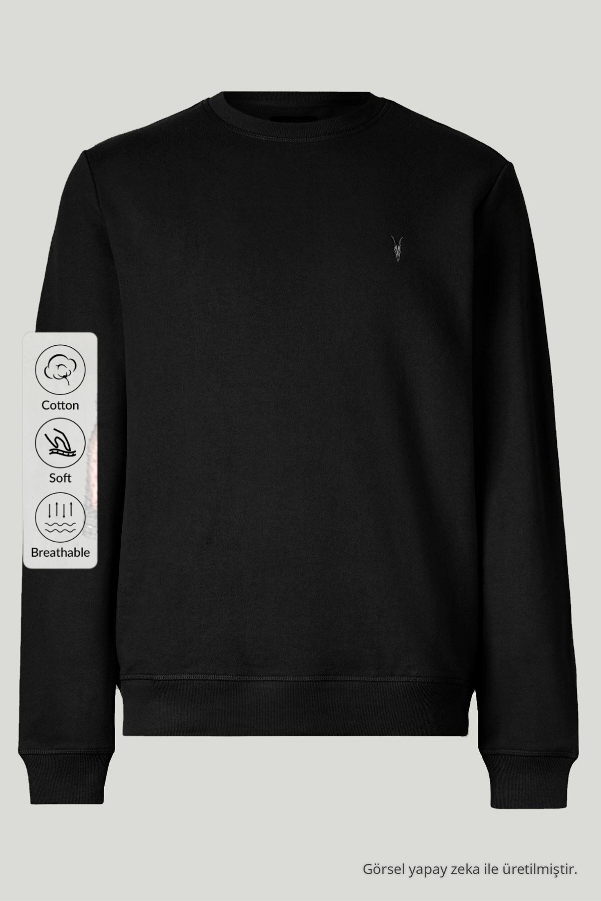 Erkek 3-lü Siyah-SİYAH-BORDO-KARAMEL-karamel Sweatshirt Basic Bisiklet Yaka 7