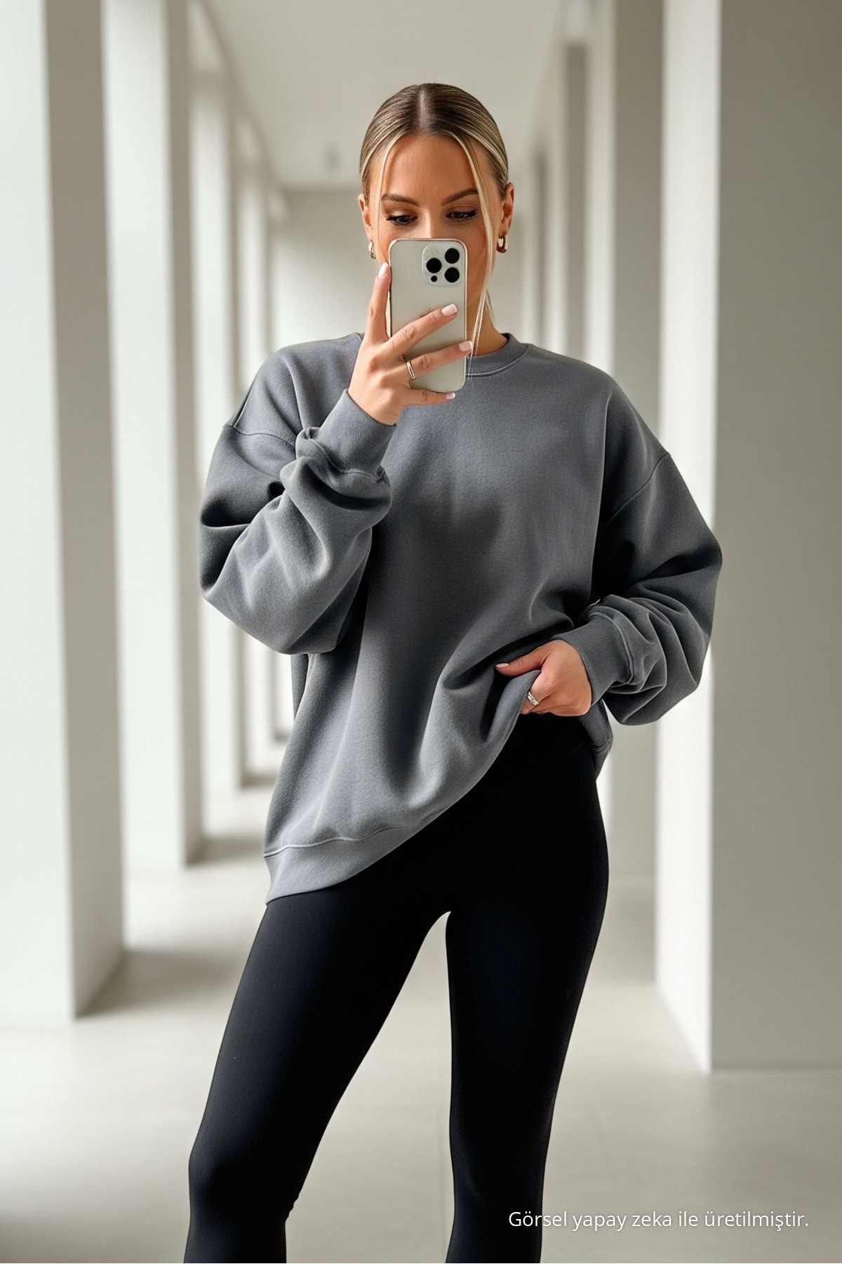Unisex 3'Lü Haki Füme HAKIFÜMEBORDO Bisiklet Yaka Oversize Sweatshirt Paketi 3