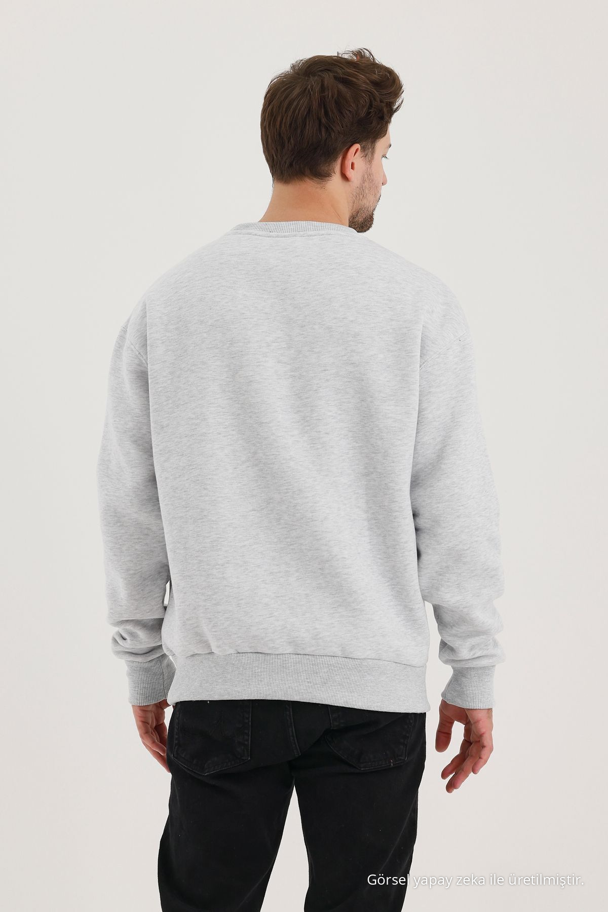 Grimelanj Pamuklu Bisiklet Yaka Oversize Şardonlu Basic Erkek Sweatshirt GRİMELANJ 8