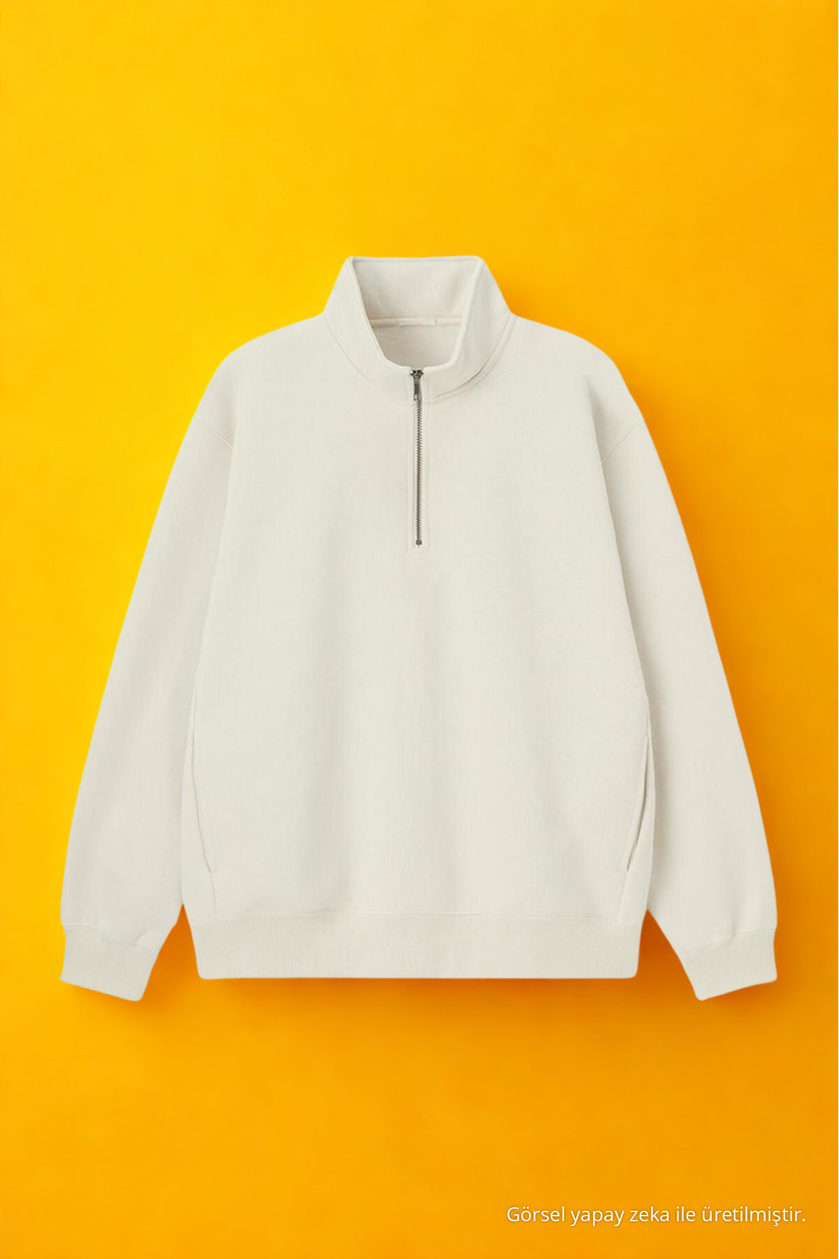 Erkek Dik Yaka Fermuarlı Sweatshirt Bej 5