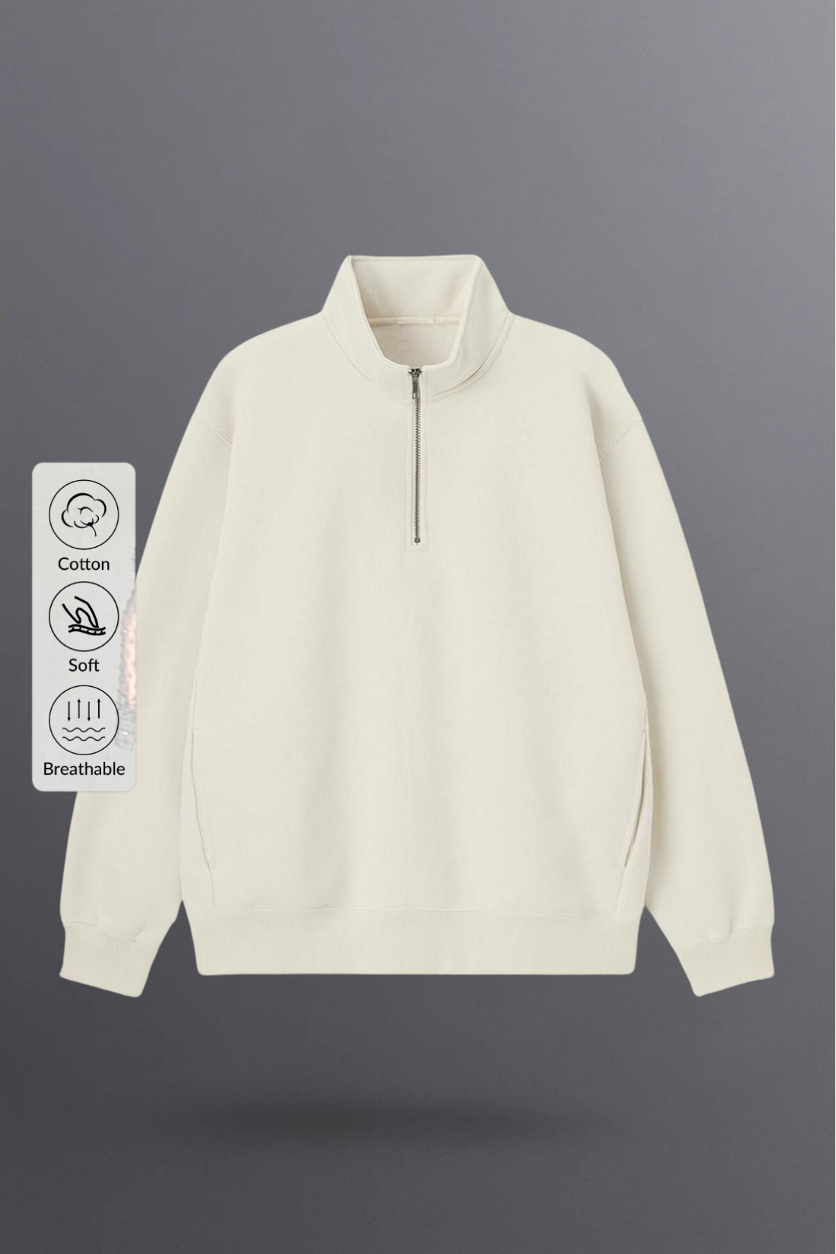 Erkek Dik Yaka Fermuarlı Sweatshirt Bej