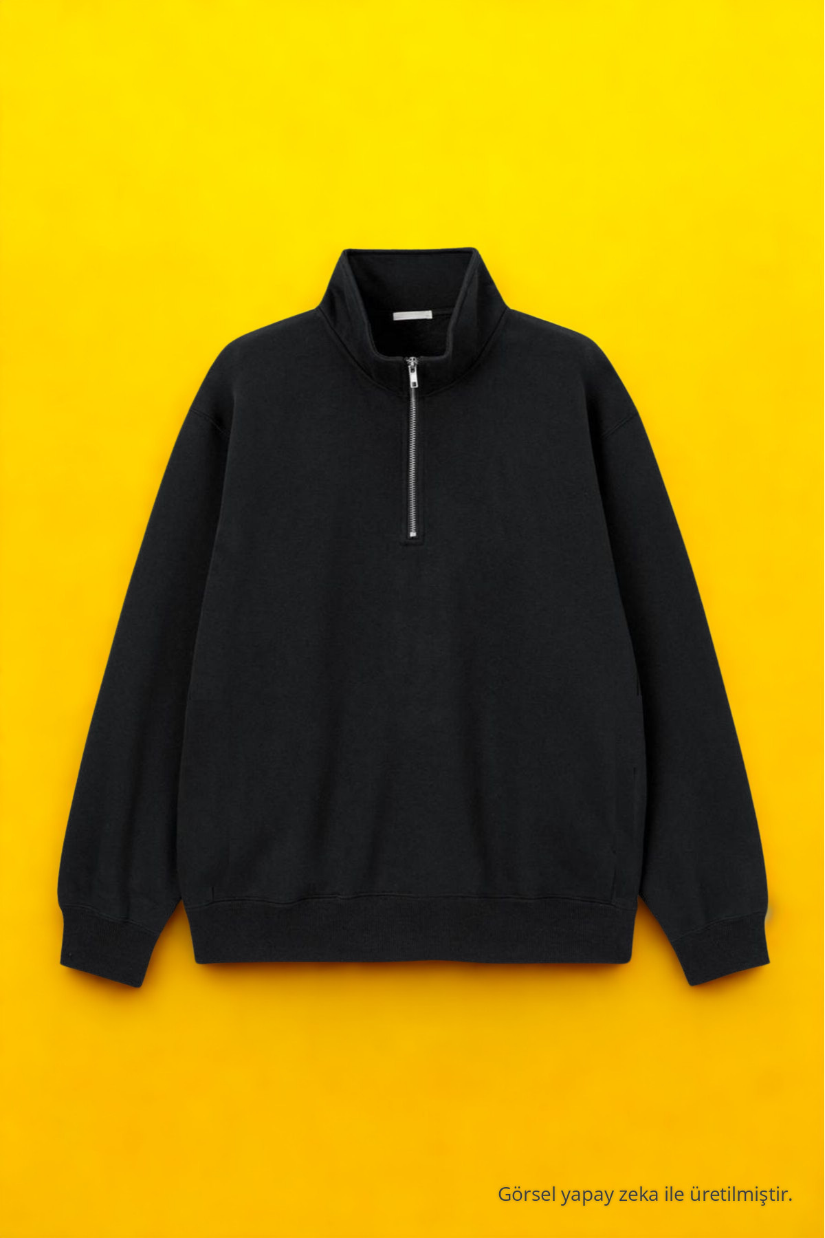 Erkek Dik Yaka Fermuarlı Sweatshirt Siyah 4