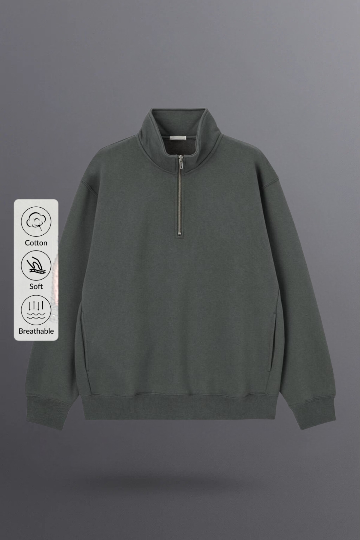 Erkek Dik Yaka Fermuarlı Sweatshirt FÜME